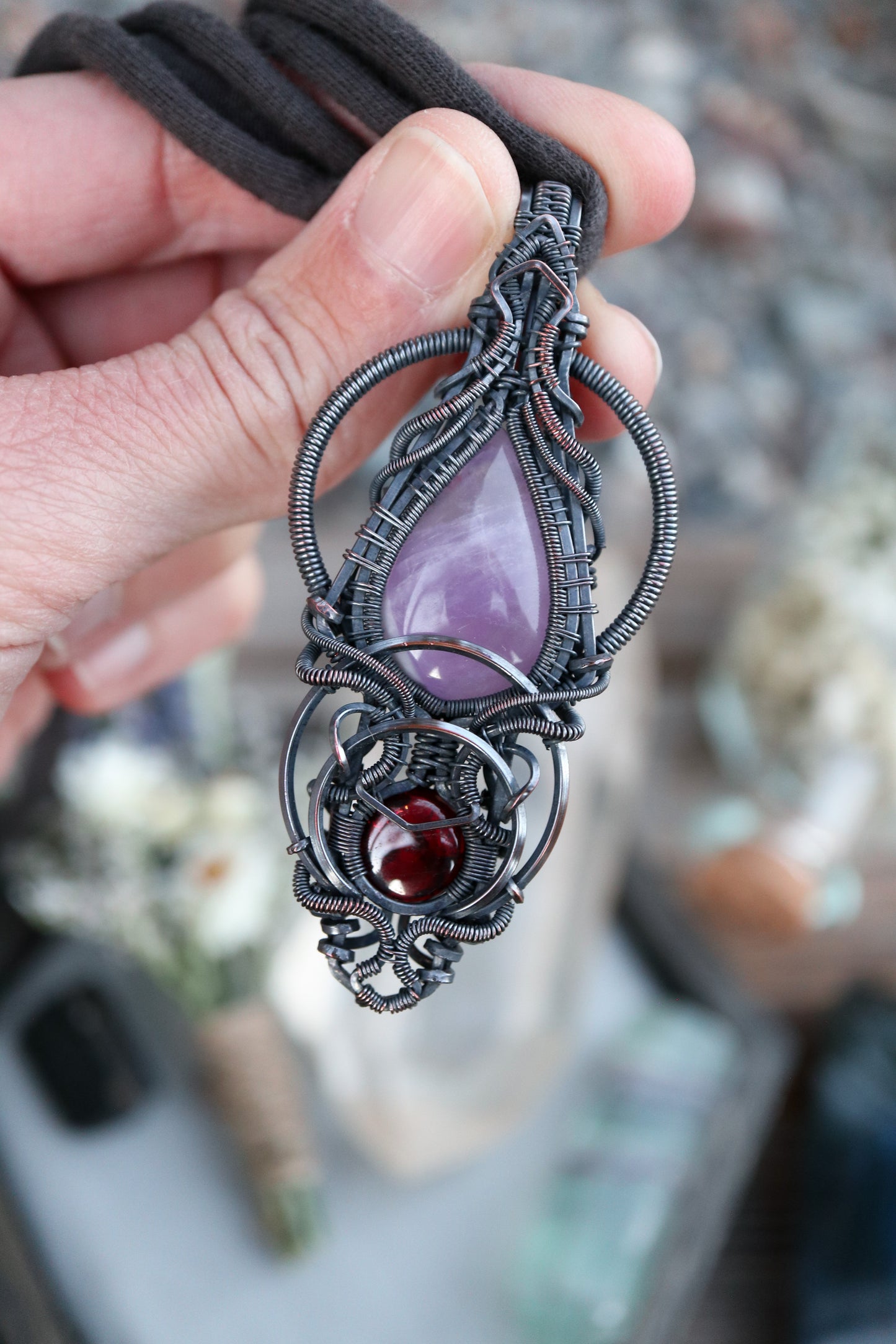 Amethyst and Garnet in Copper