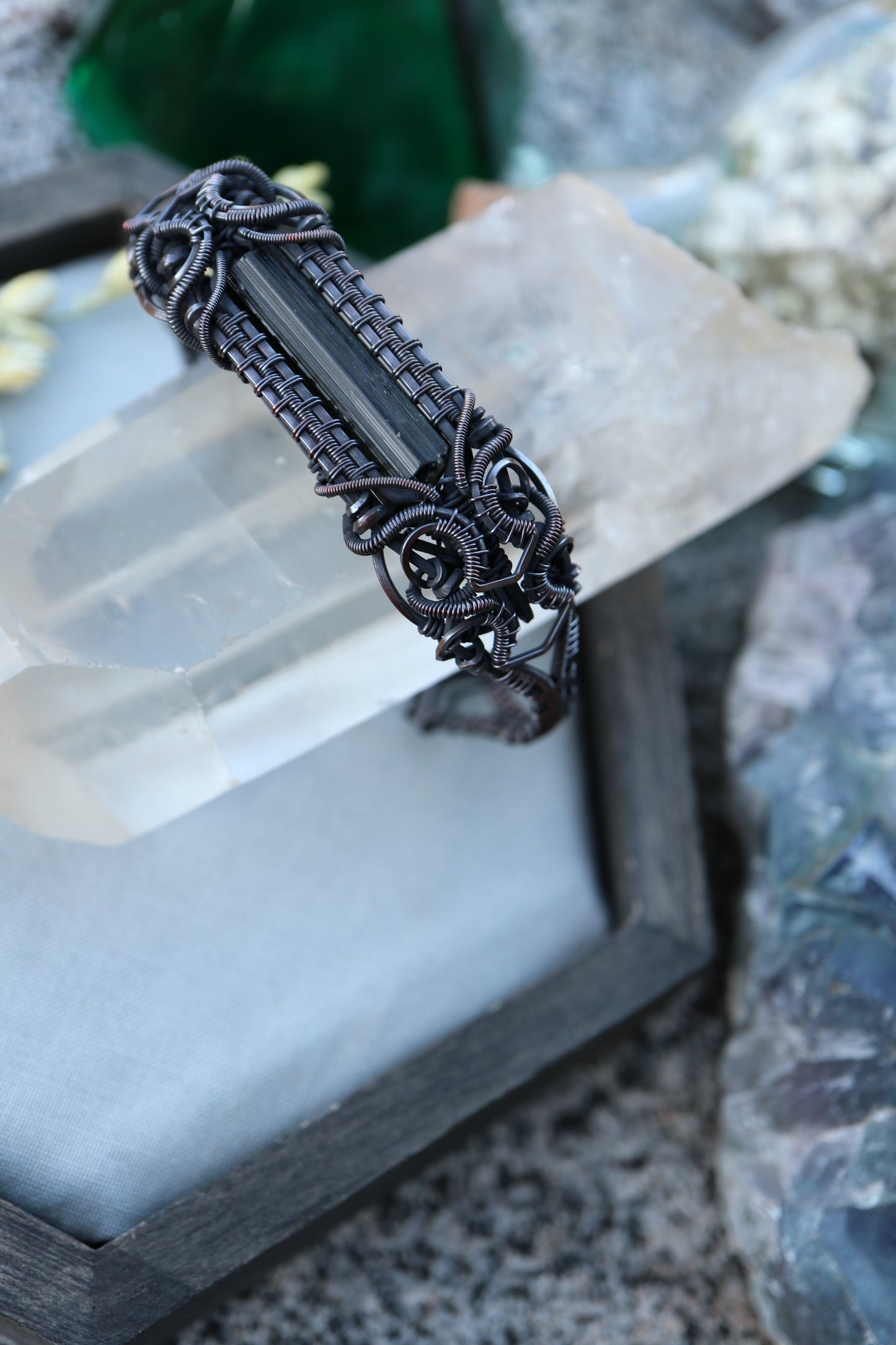 Green/Black Tourmaline Copper Bracelet M/L