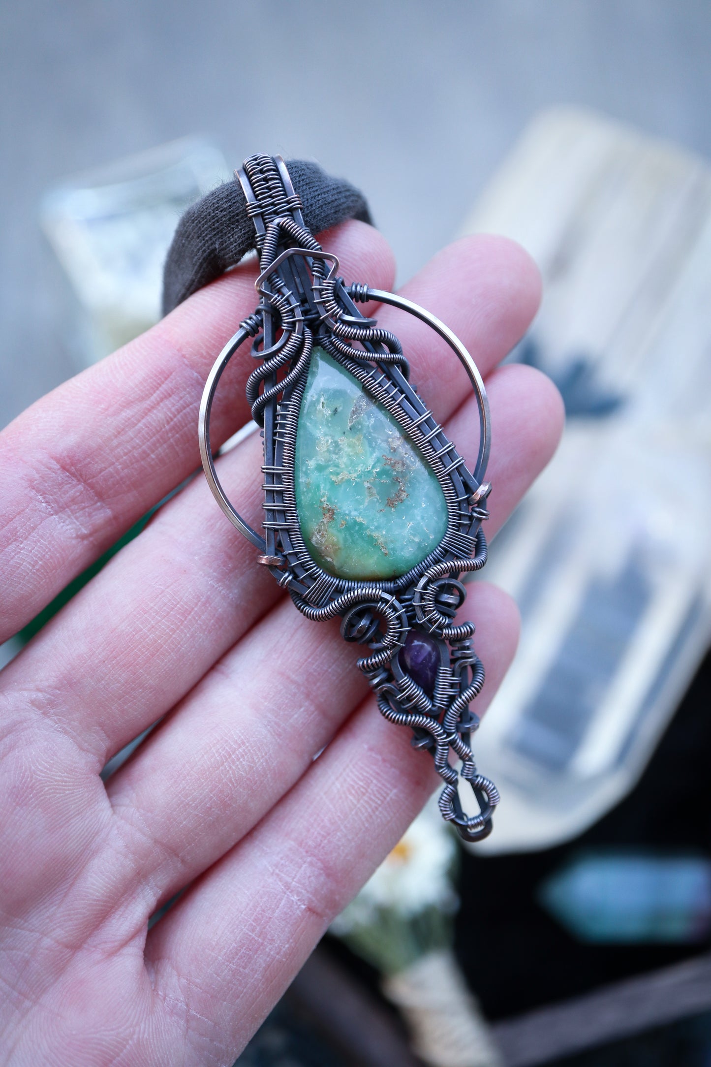 Chrysoprase and Amethyst in Copper