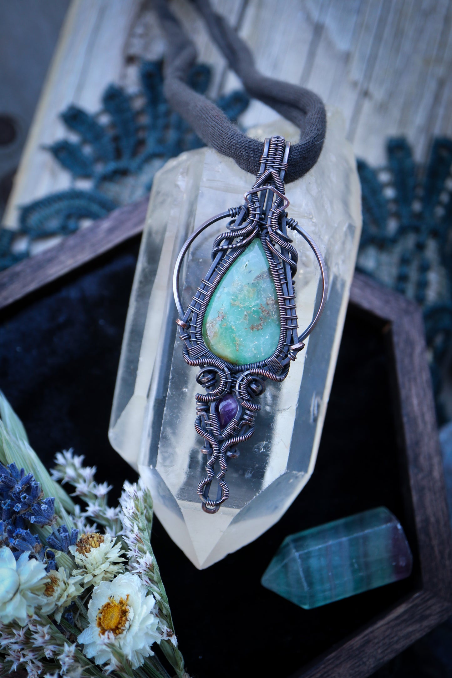 Chrysoprase and Amethyst in Copper