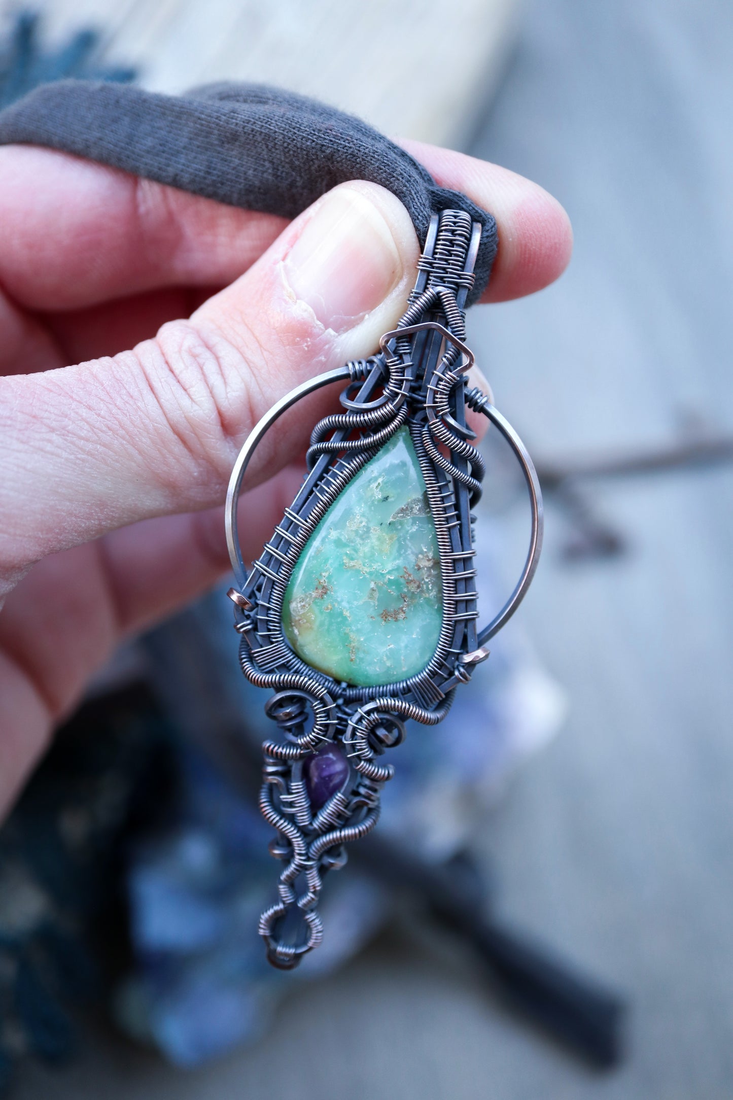 Chrysoprase and Amethyst in Copper
