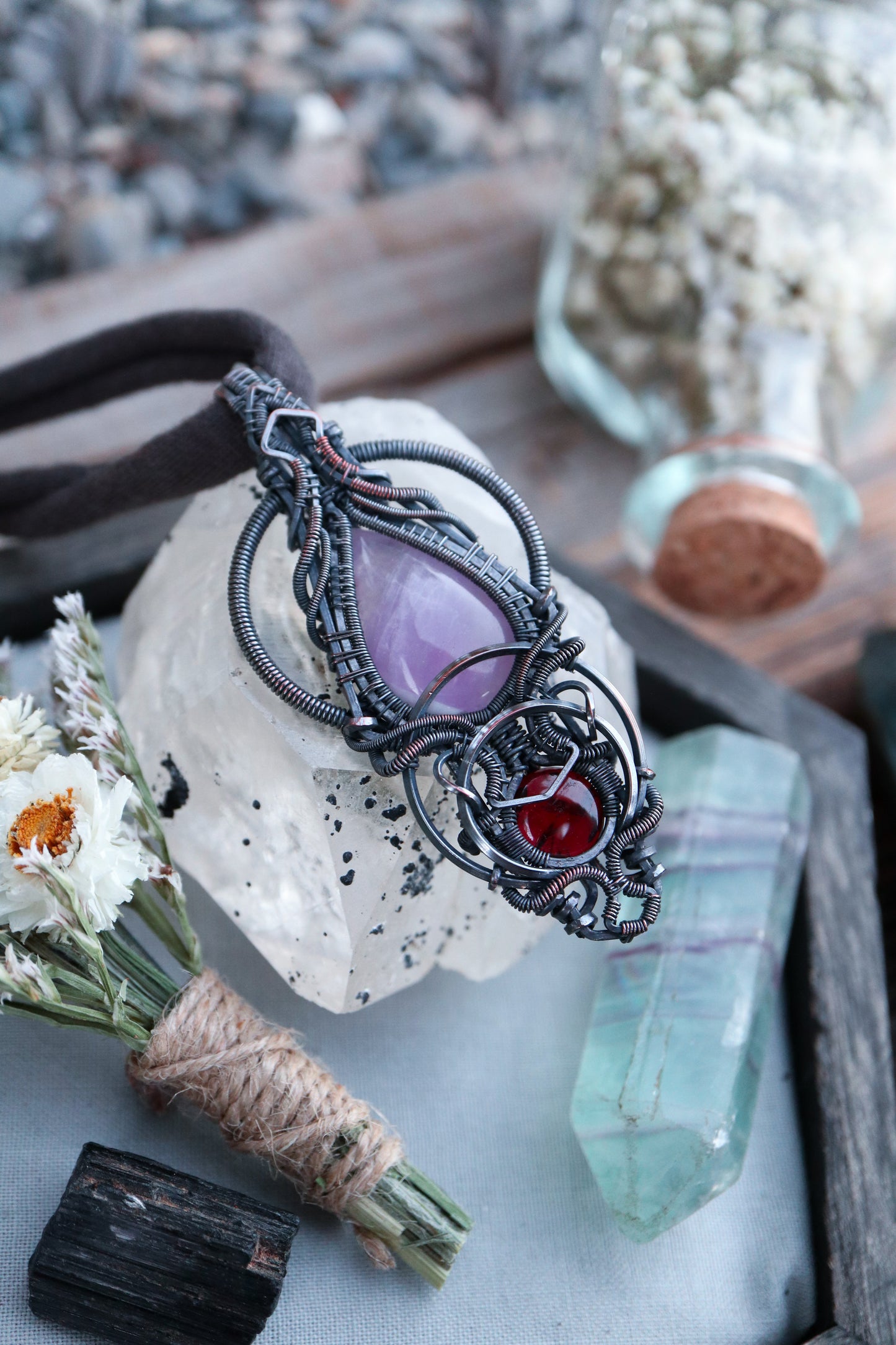Amethyst and Garnet in Copper