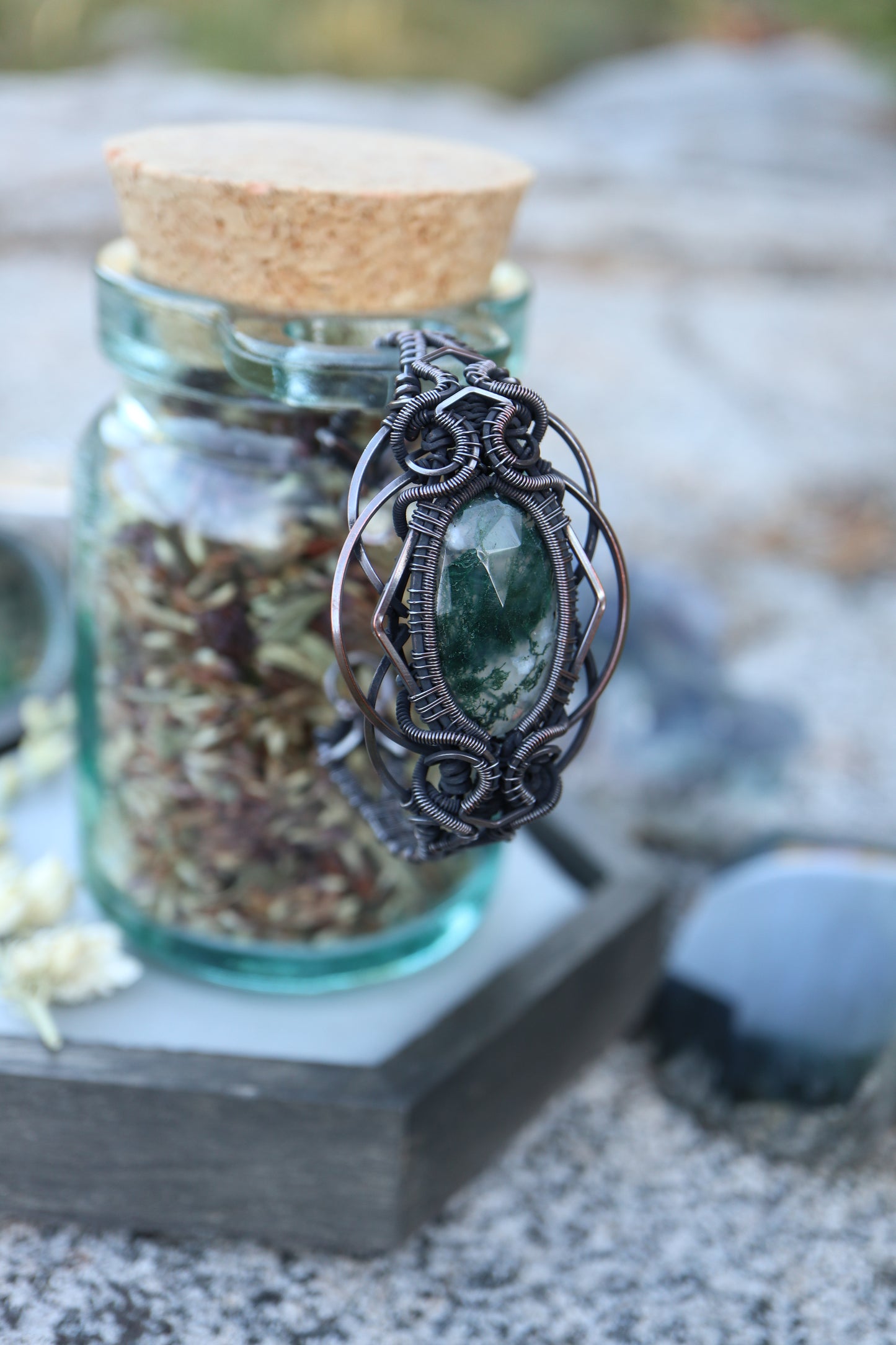 Moss Agate Copper Bracelet S/M