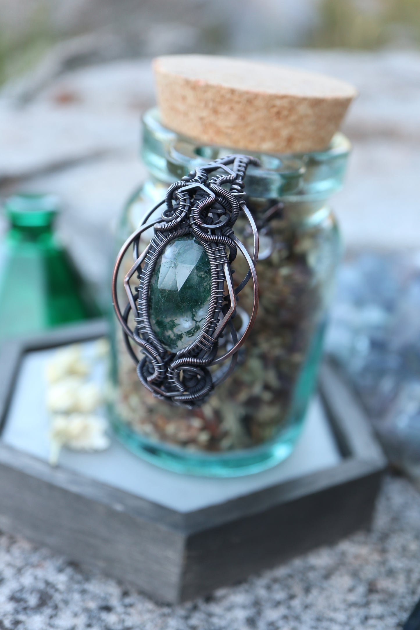 Moss Agate Copper Bracelet S/M