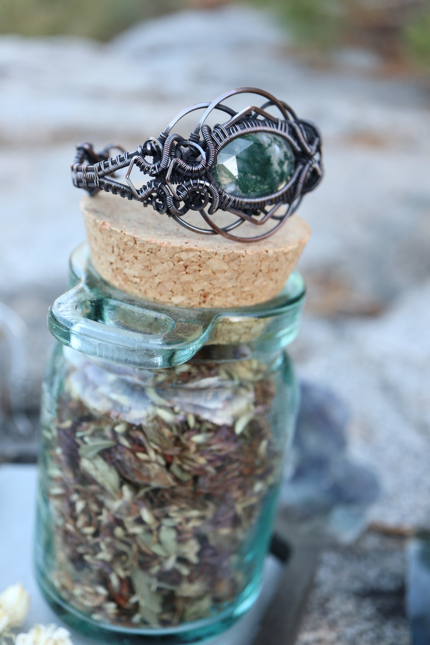 Moss Agate Copper Bracelet S/M