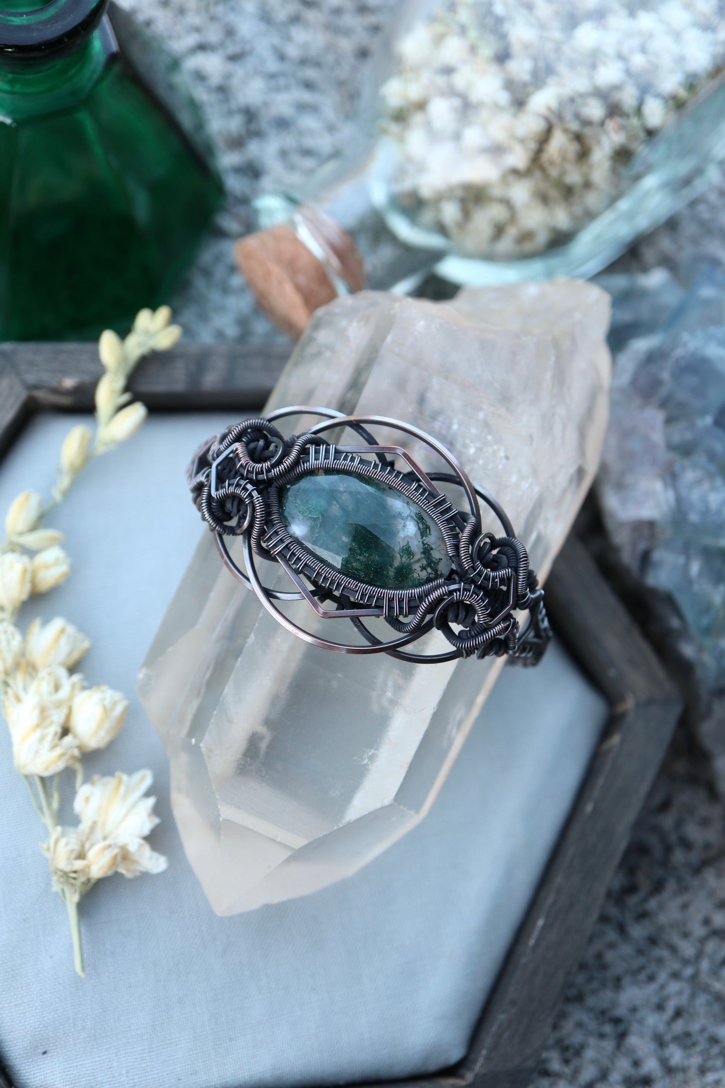 Moss Agate Copper Bracelet S/M