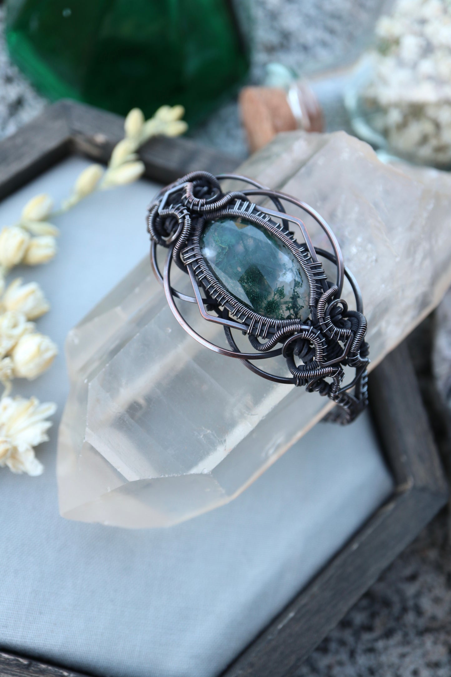 Moss Agate Copper Bracelet S/M