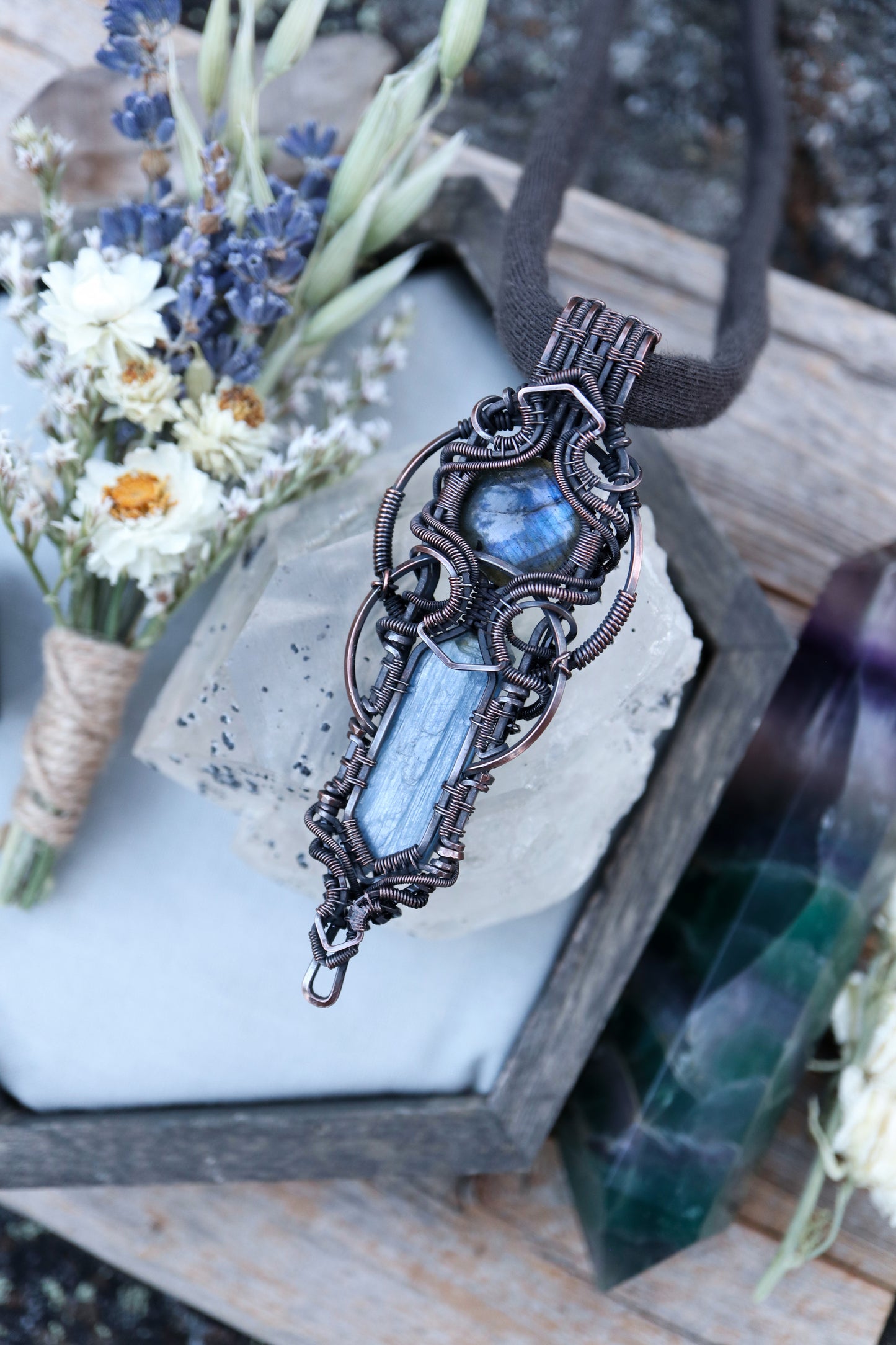 Kyanite and Labradorite Copper Pendant