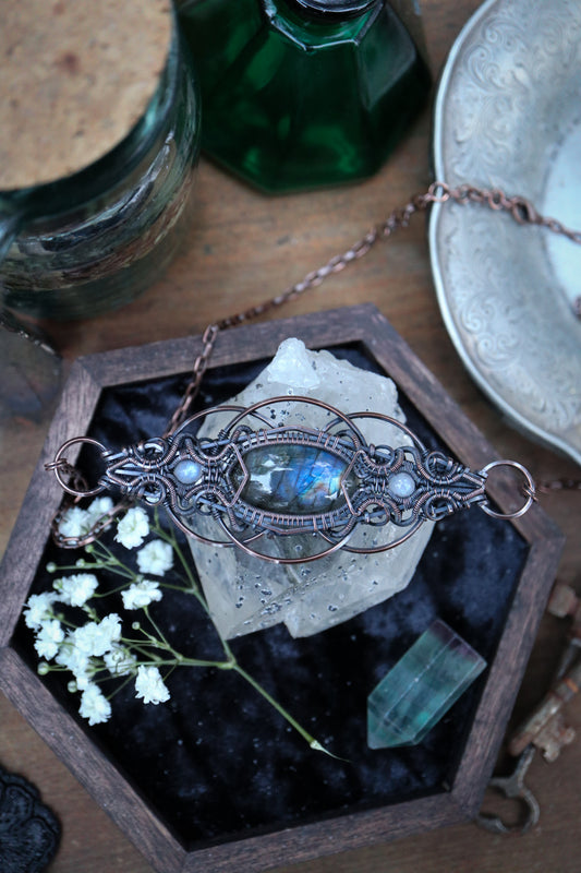 Labradorite and Moonstone in Copper