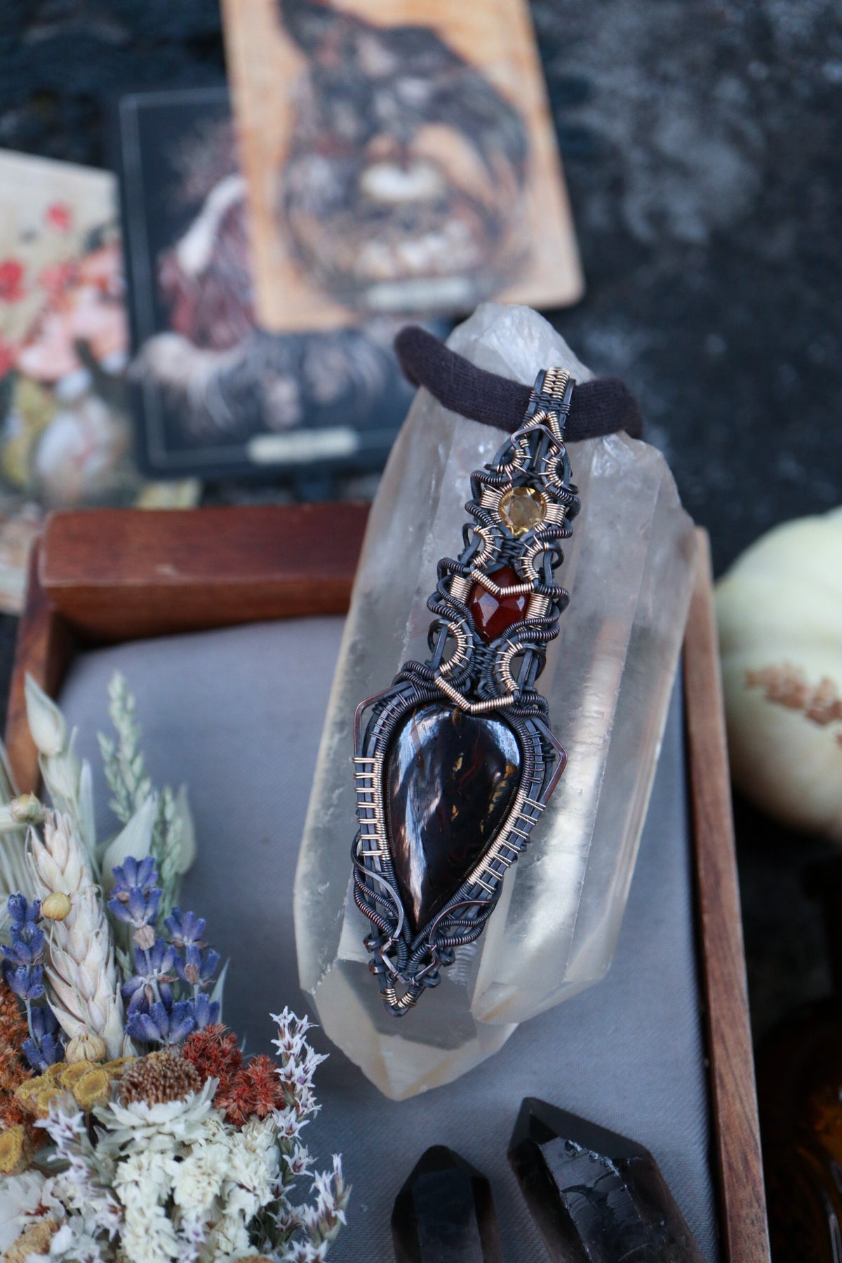 Tiger Iron, Hessonite Garnet and Citrine set in Copper with Gold