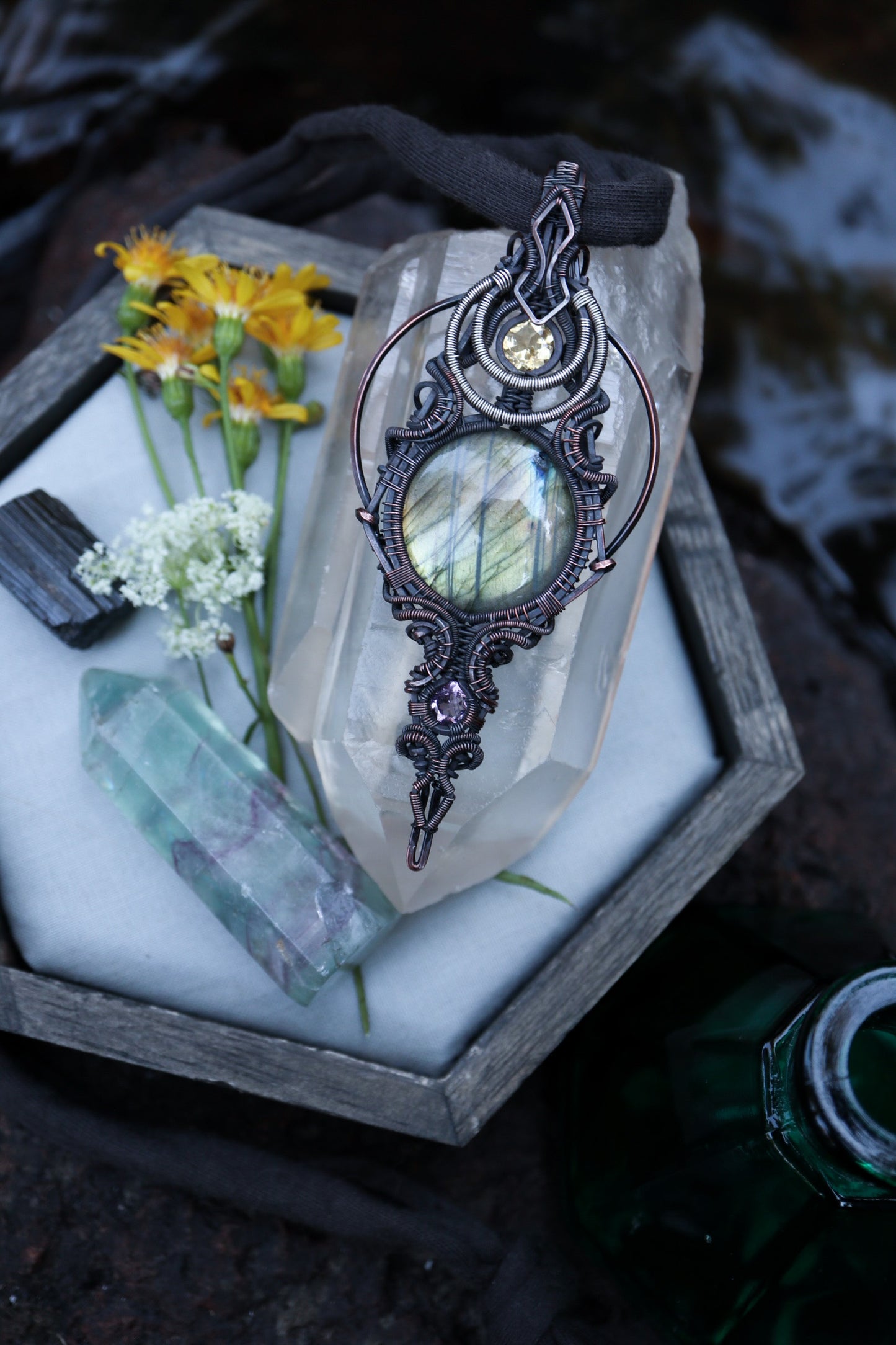 Labradorite with Amethyst and Citrine set in Copper