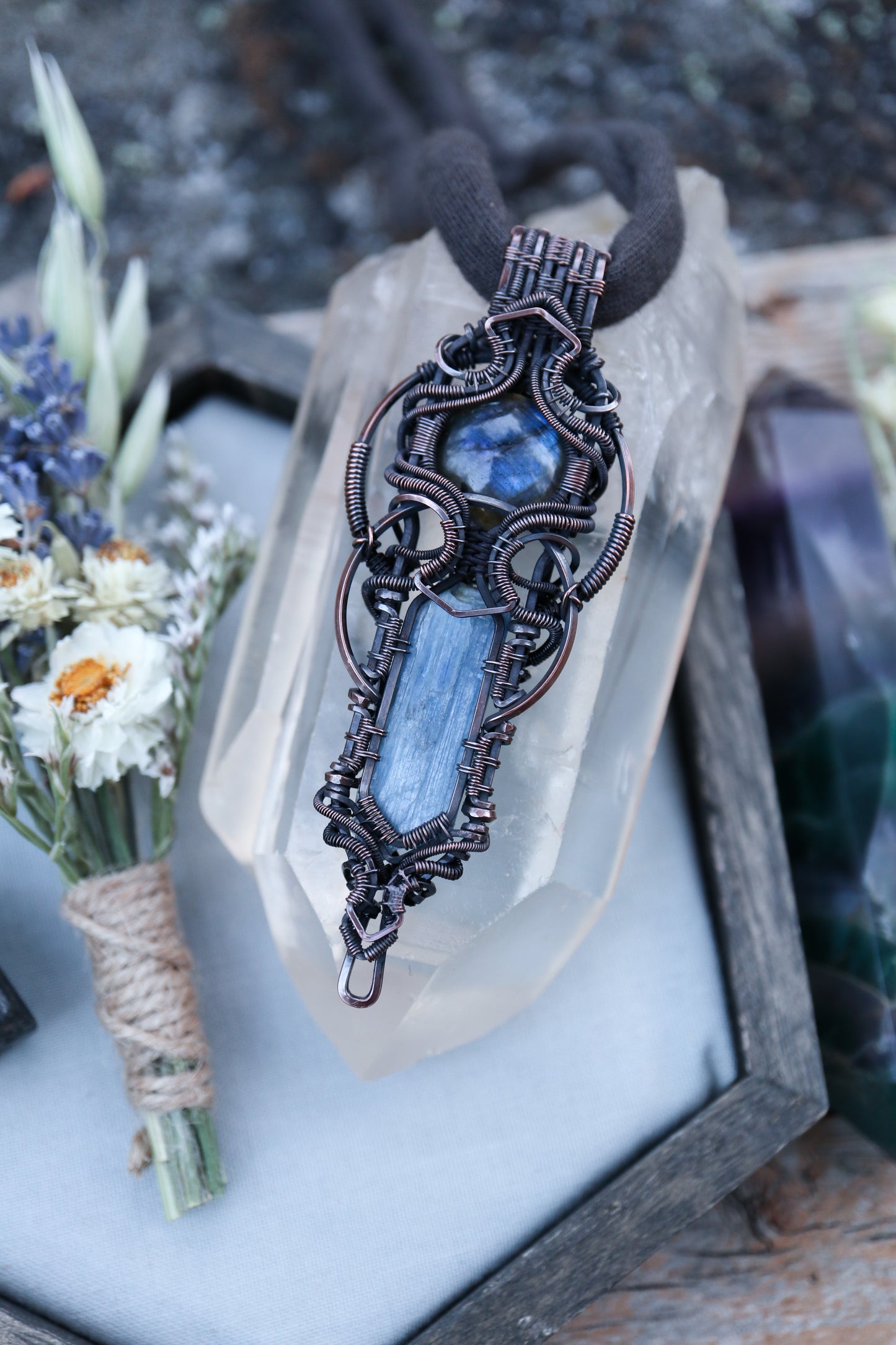 Kyanite and Labradorite Copper Pendant