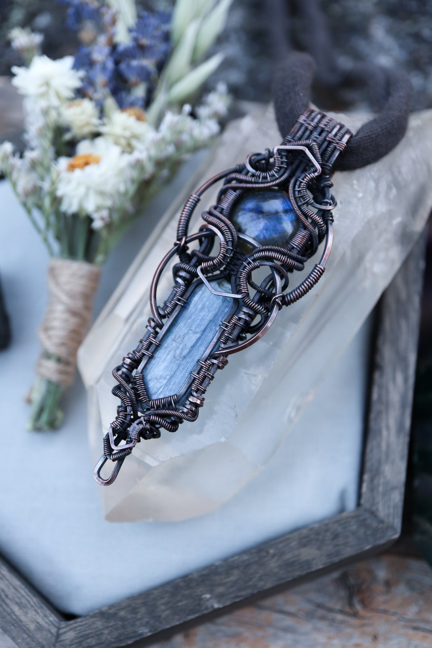 Kyanite and Labradorite Copper Pendant