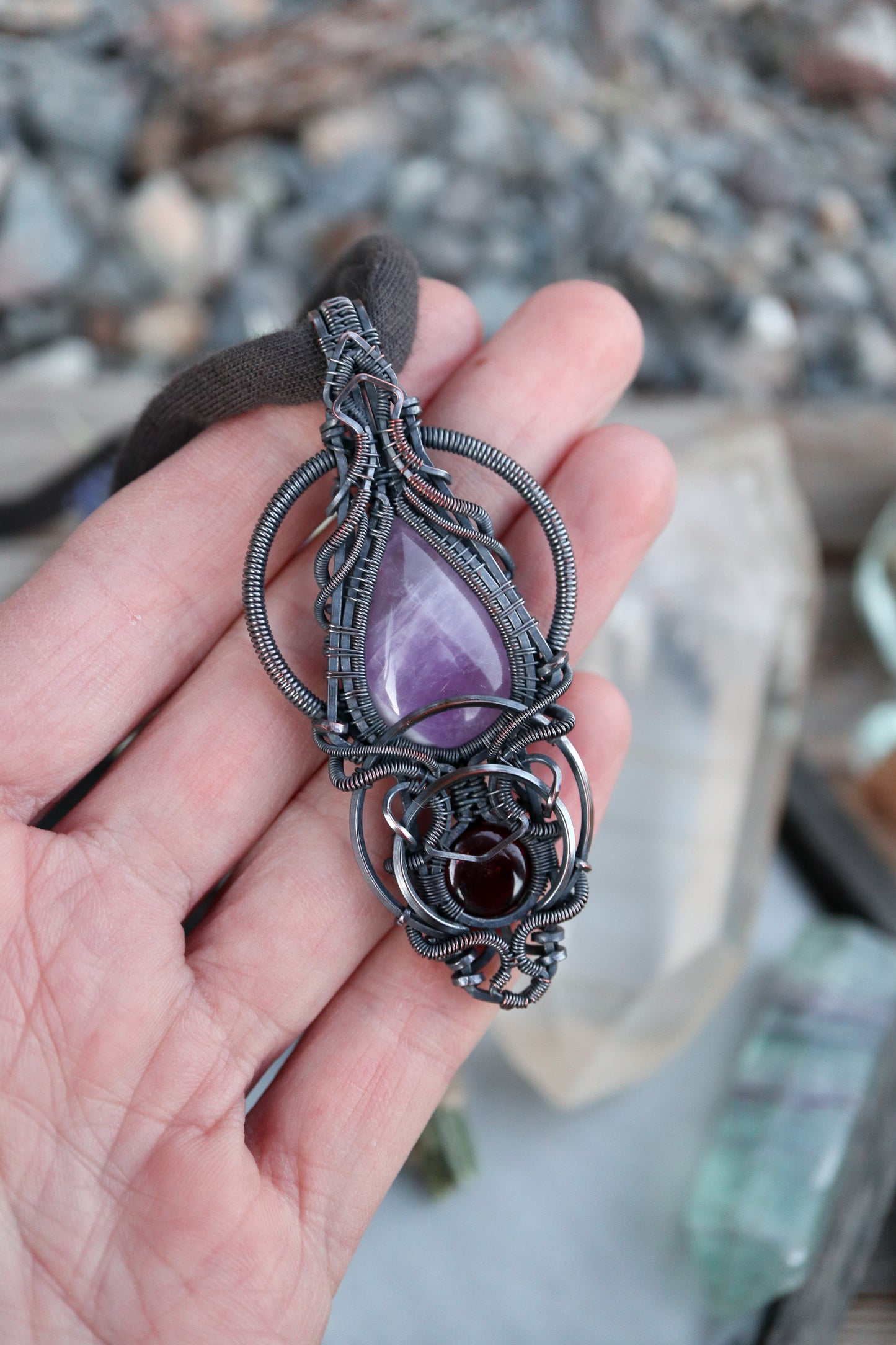 Amethyst and Garnet in Copper