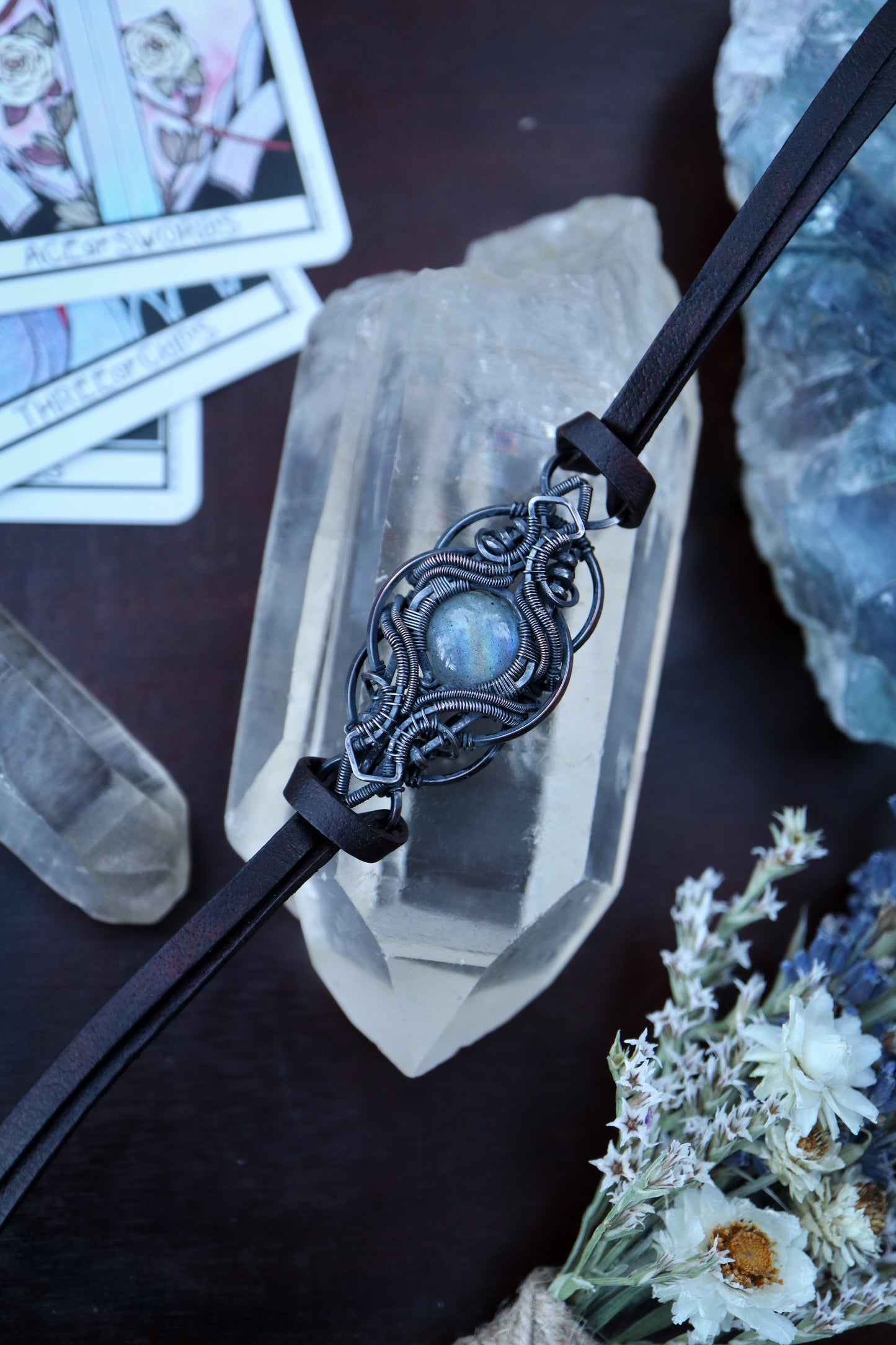 Labradorite set in Copper on Leather Choker