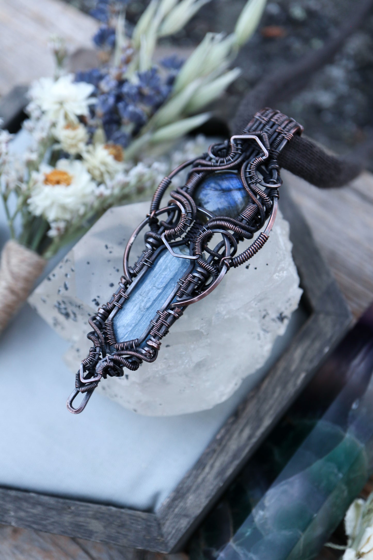 Kyanite and Labradorite Copper Pendant