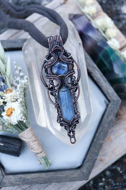 Kyanite and Labradorite Copper Pendant