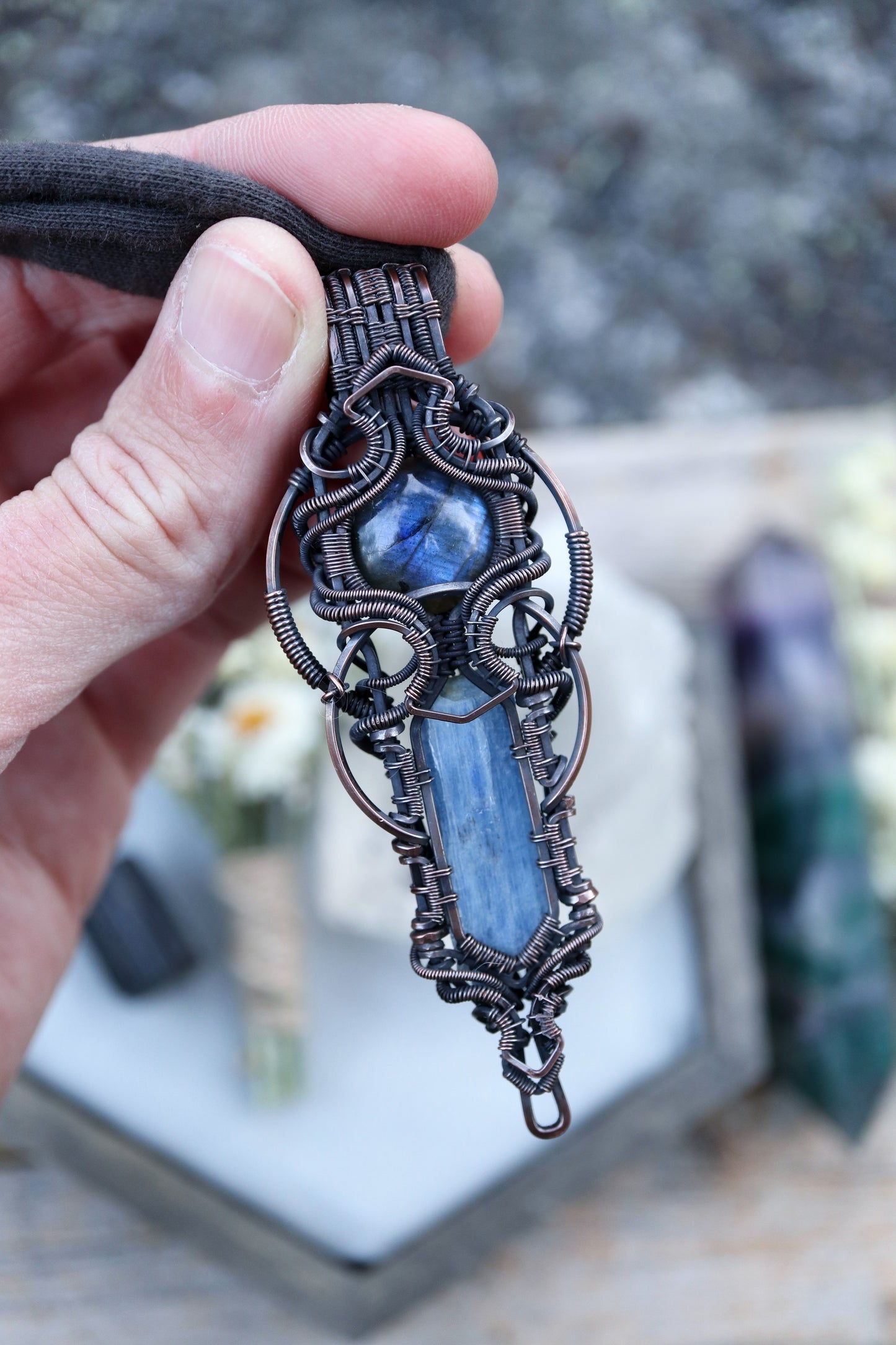Kyanite and Labradorite Copper Pendant