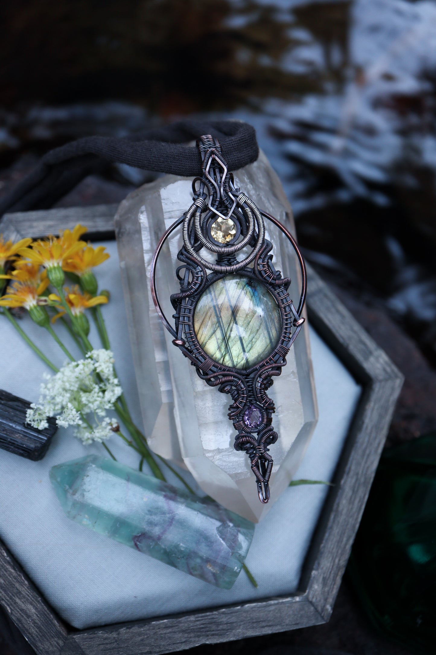 Labradorite with Amethyst and Citrine set in Copper