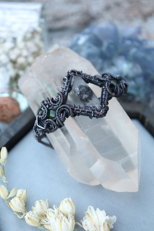 Tibetan Quartz and Jade Copper Bracelet S/M
