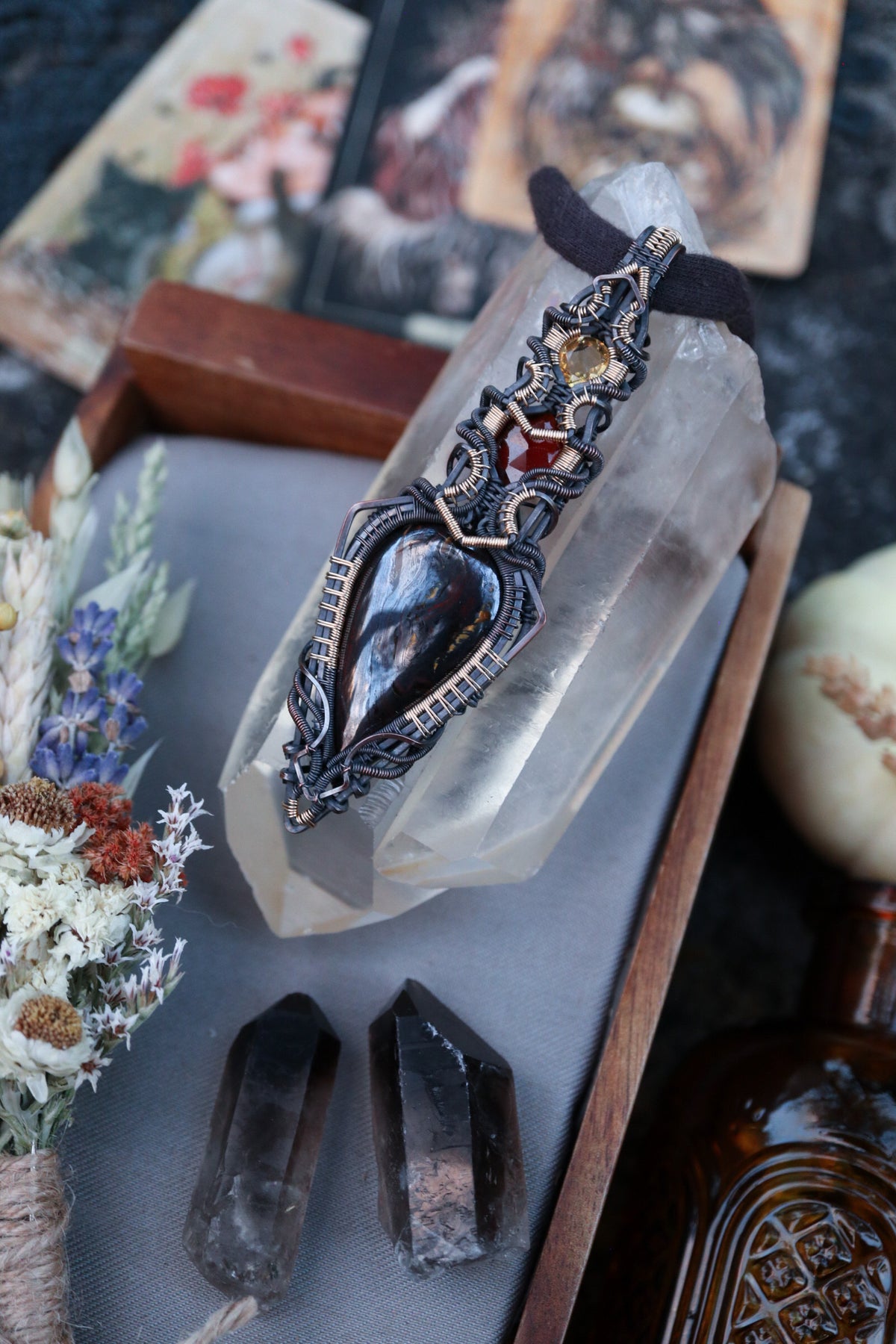 Tiger Iron, Hessonite Garnet and Citrine set in Copper with Gold