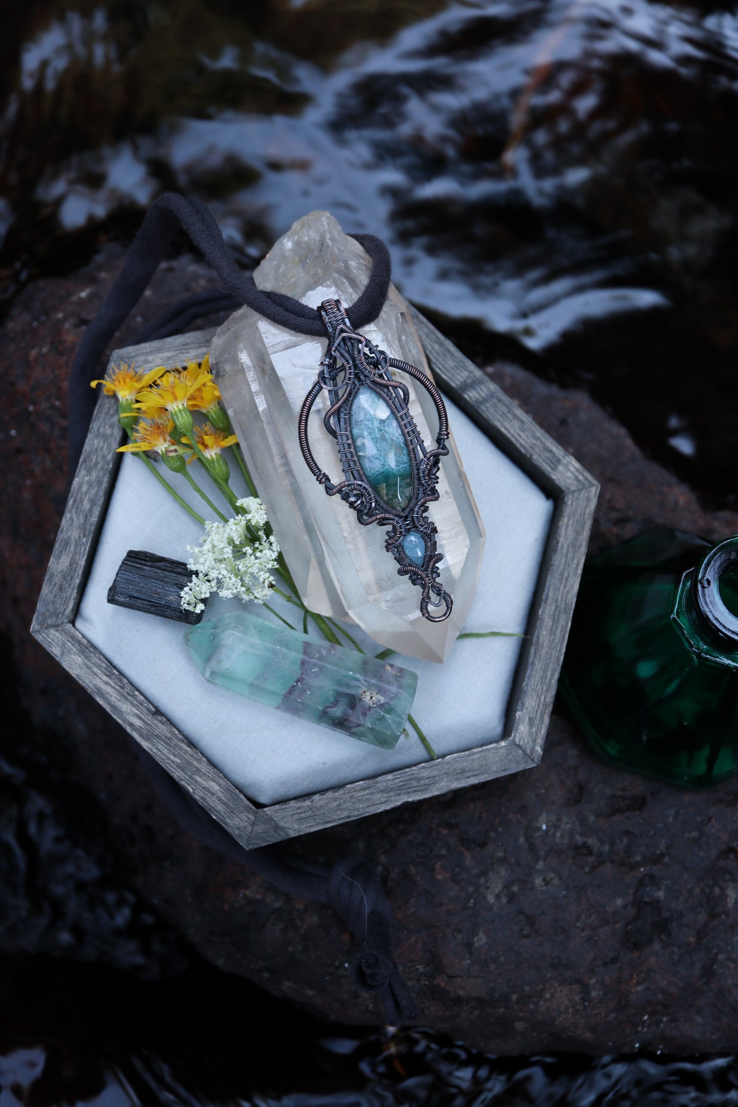 Moss Agate and Aquamarine set in Copper