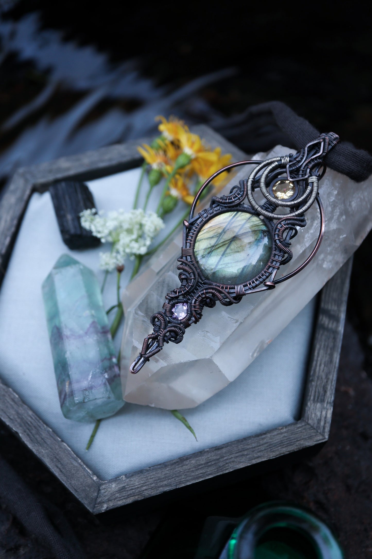 Labradorite with Amethyst and Citrine set in Copper