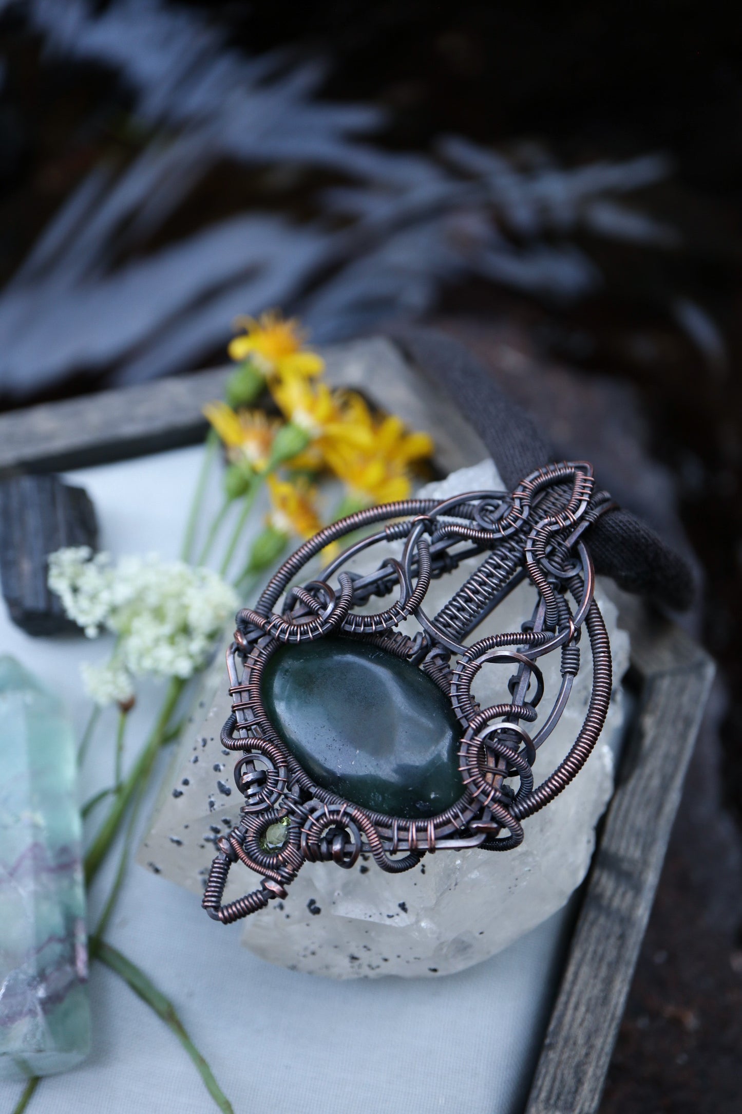 Jade and Peridot set in Copper