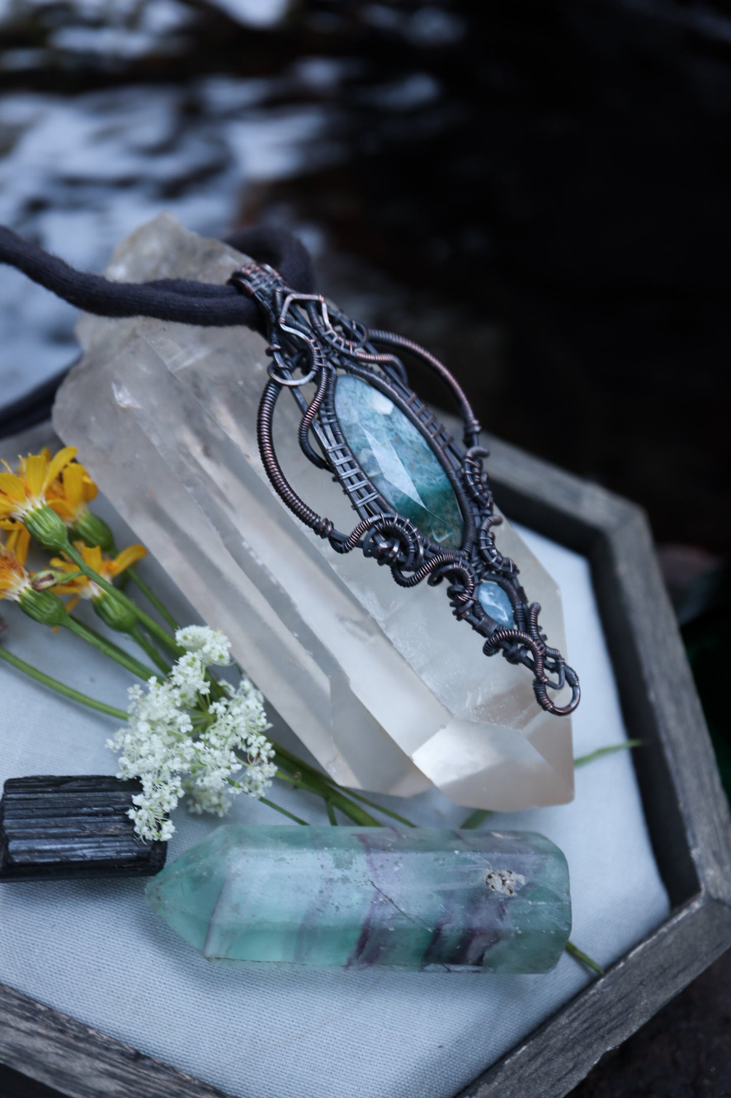 Moss Agate and Aquamarine set in Copper