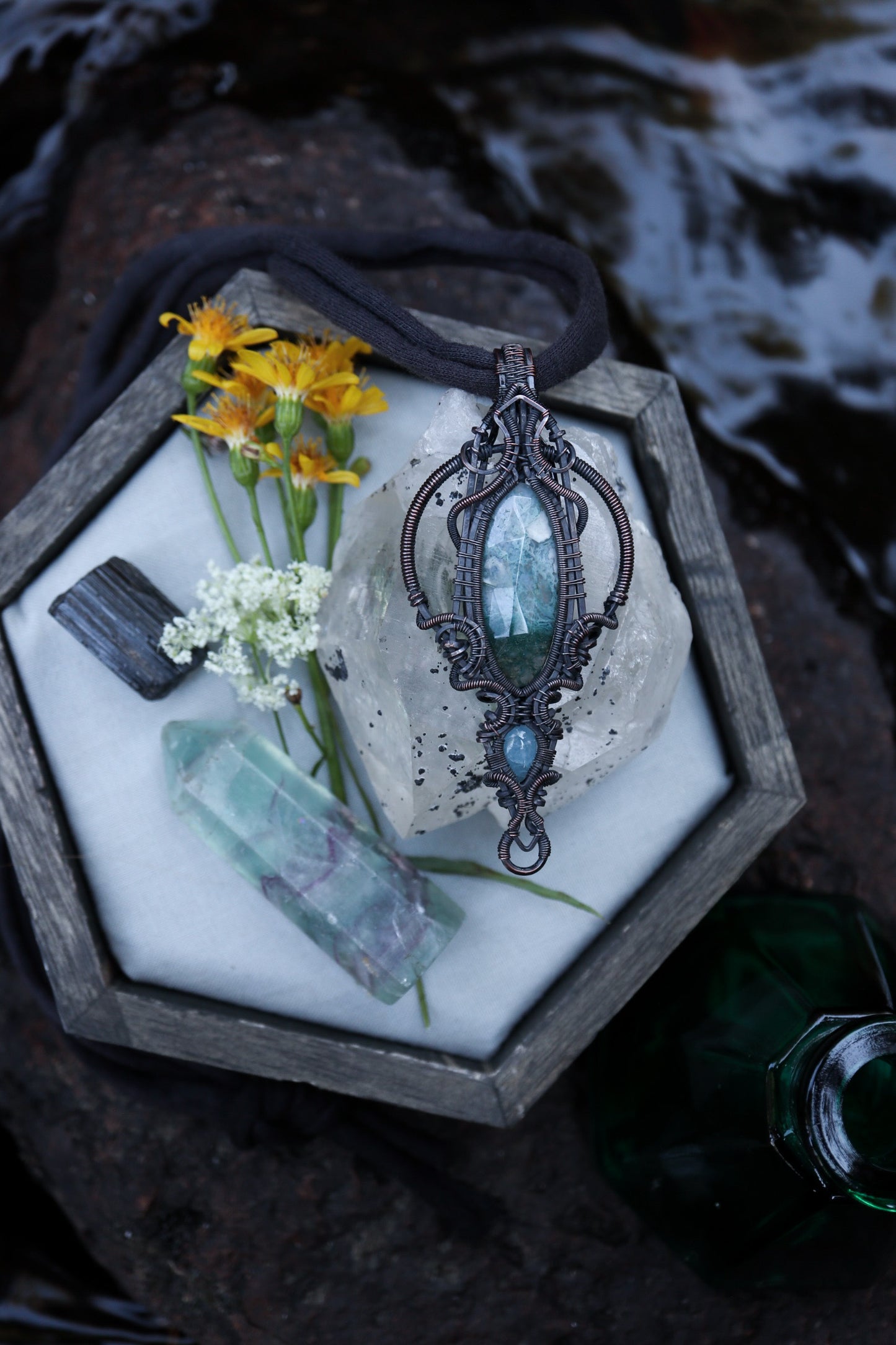 Moss Agate and Aquamarine set in Copper