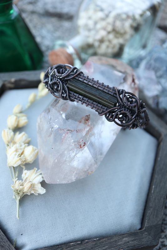 Green/Black Tourmaline Copper Bracelet M/L