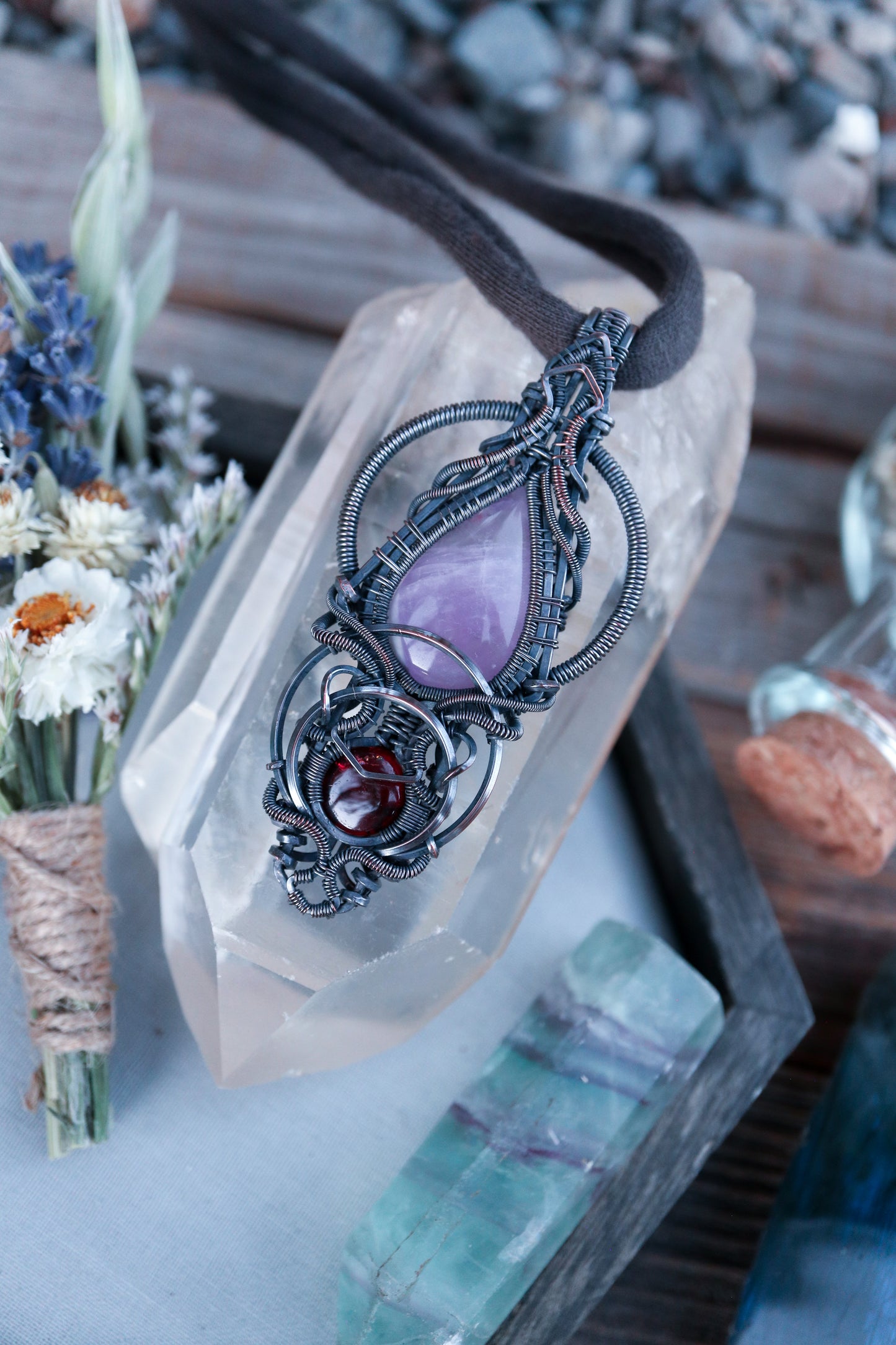 Amethyst and Garnet in Copper