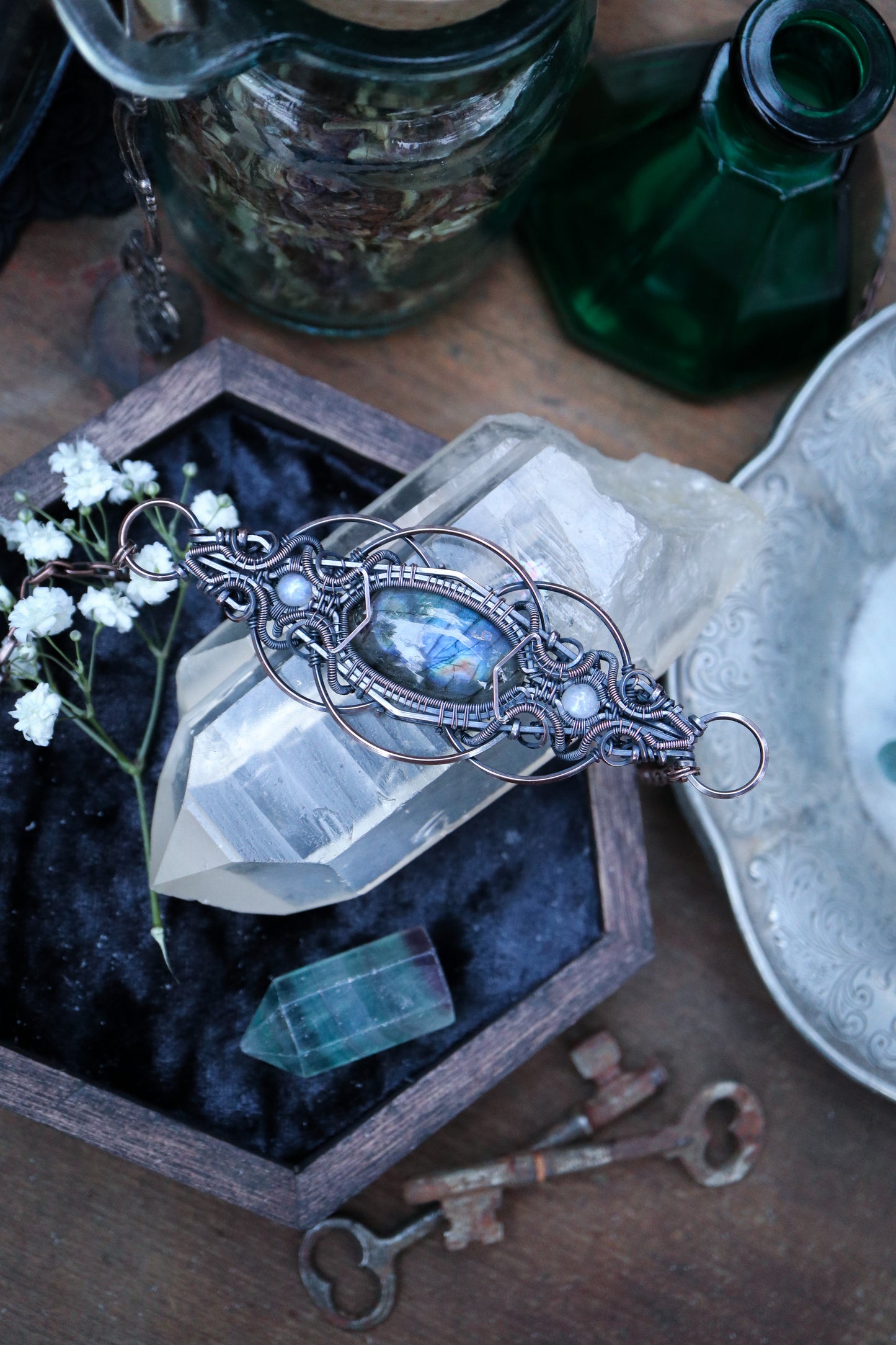 Labradorite and Moonstone in Copper
