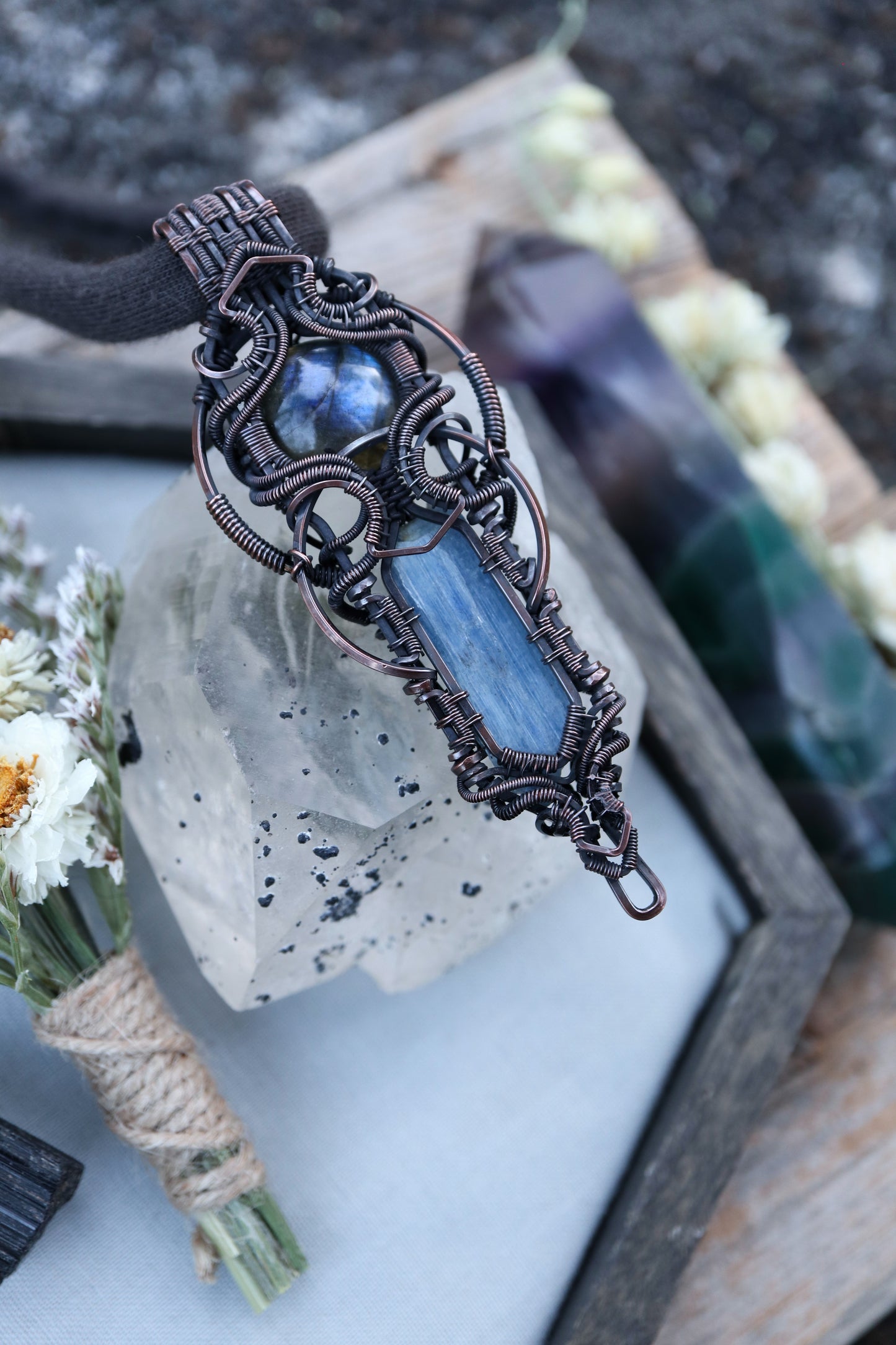 Kyanite and Labradorite Copper Pendant