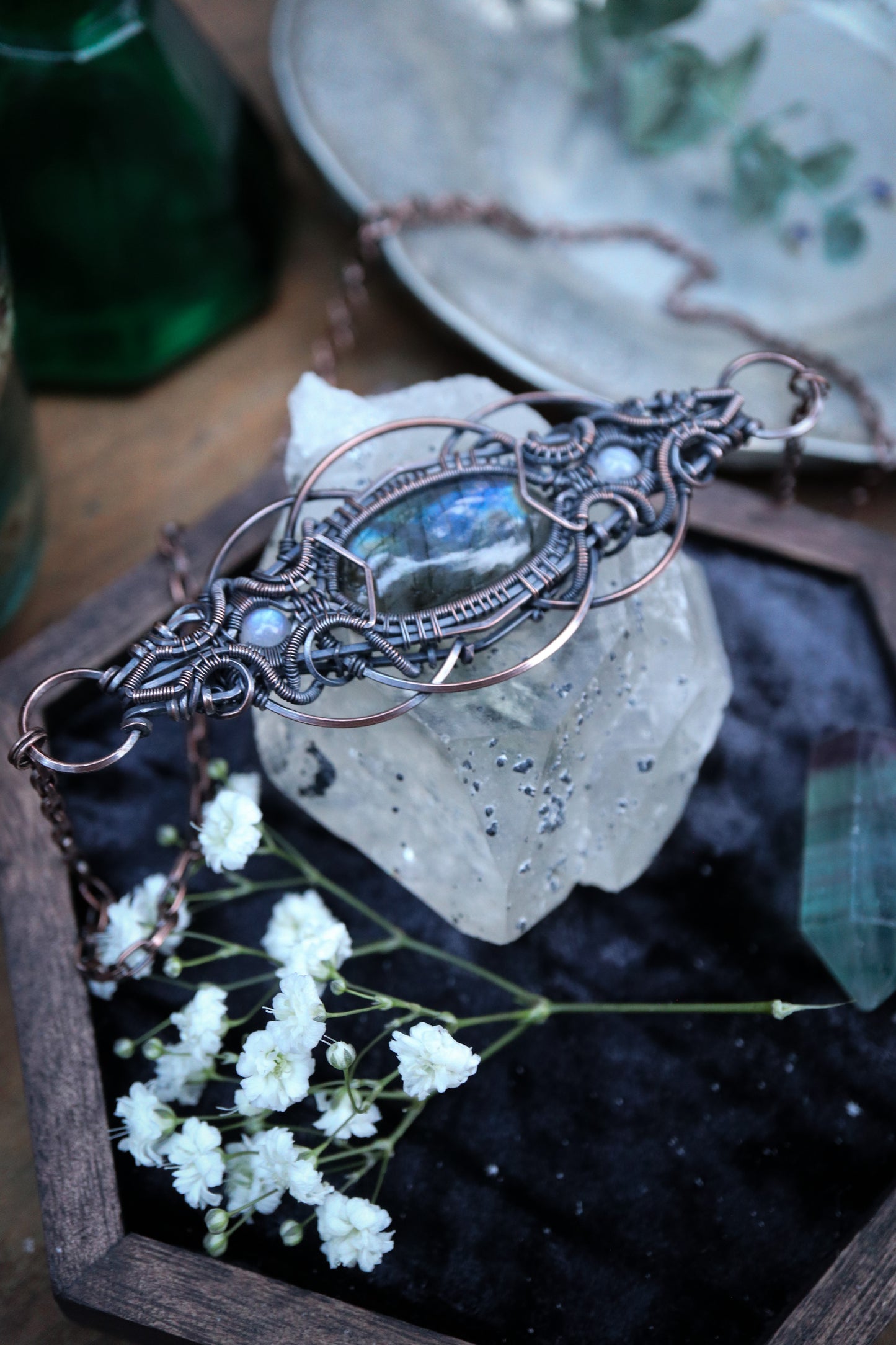 Labradorite and Moonstone in Copper