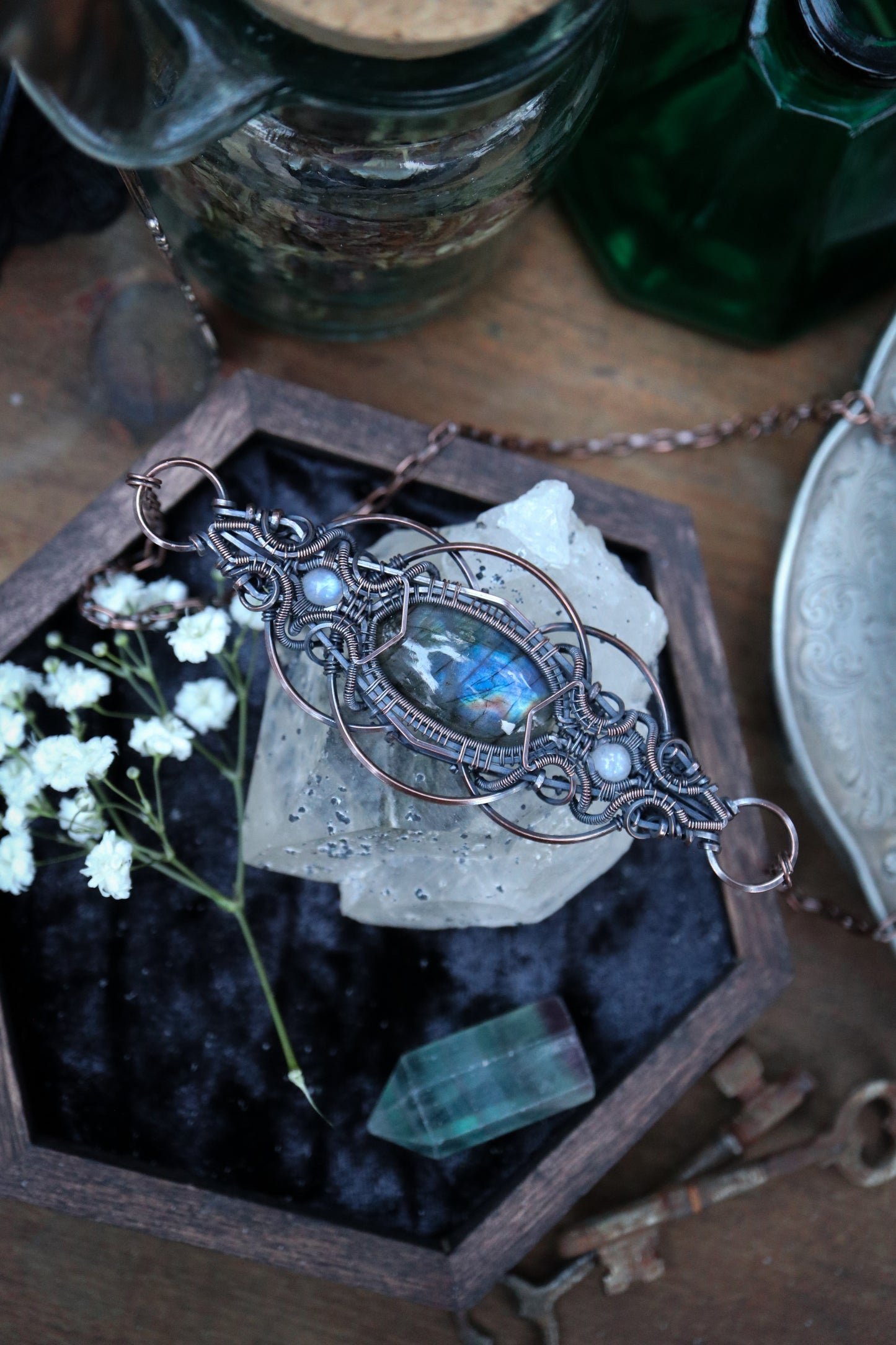 Labradorite and Moonstone in Copper