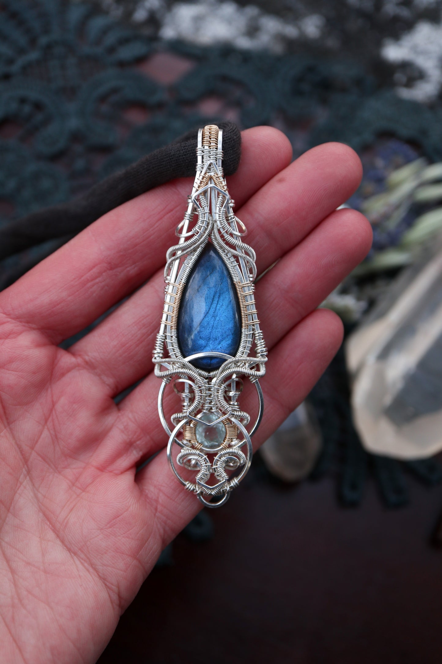 Labradorite and Aquamarine in Silver and Gold