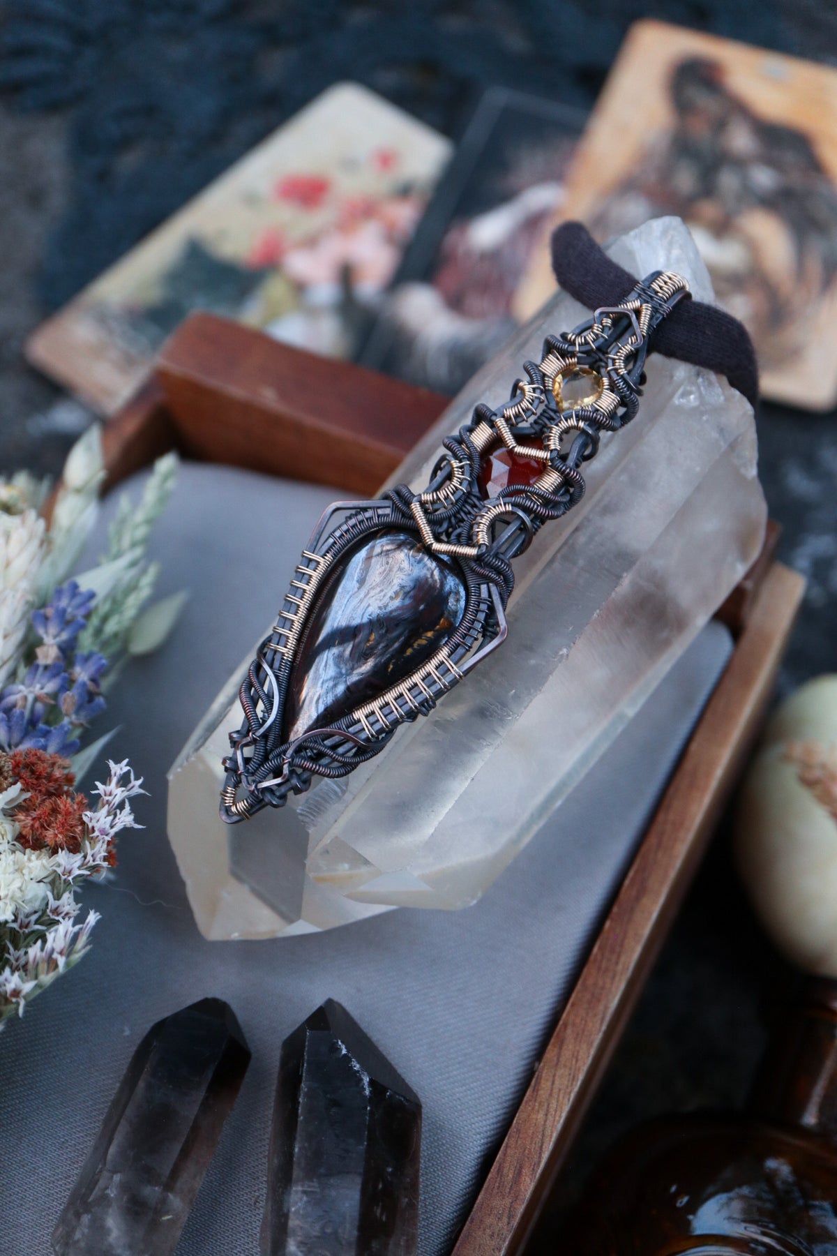 Tiger Iron, Hessonite Garnet and Citrine set in Copper with Gold
