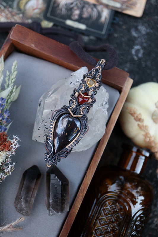 Tiger Iron, Hessonite Garnet and Citrine set in Copper with Gold
