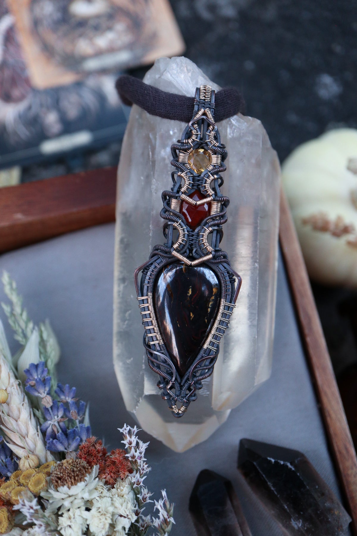 Tiger Iron, Hessonite Garnet and Citrine set in Copper with Gold