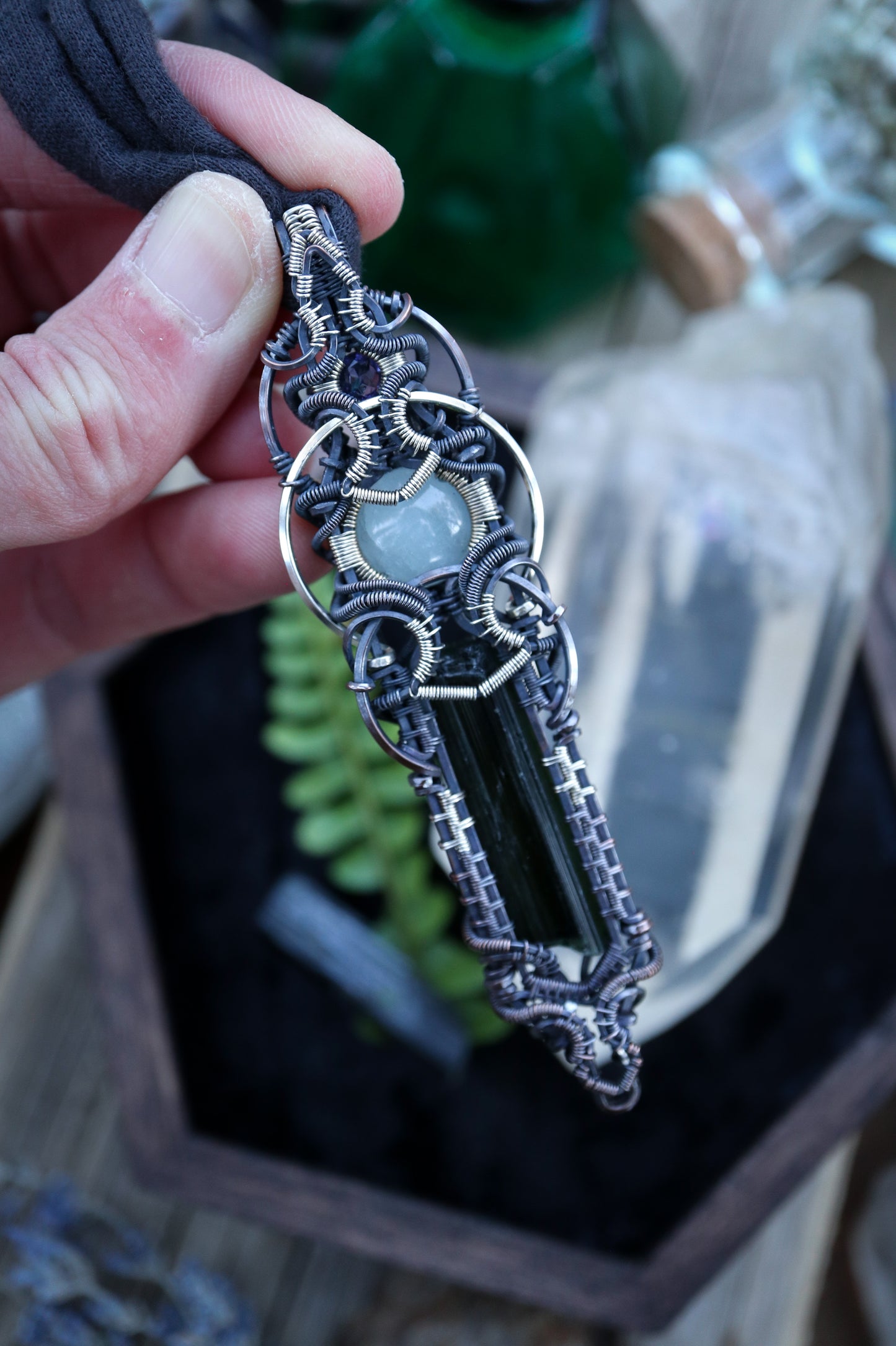 Green Tourmaline with Aquamarine and Iolite