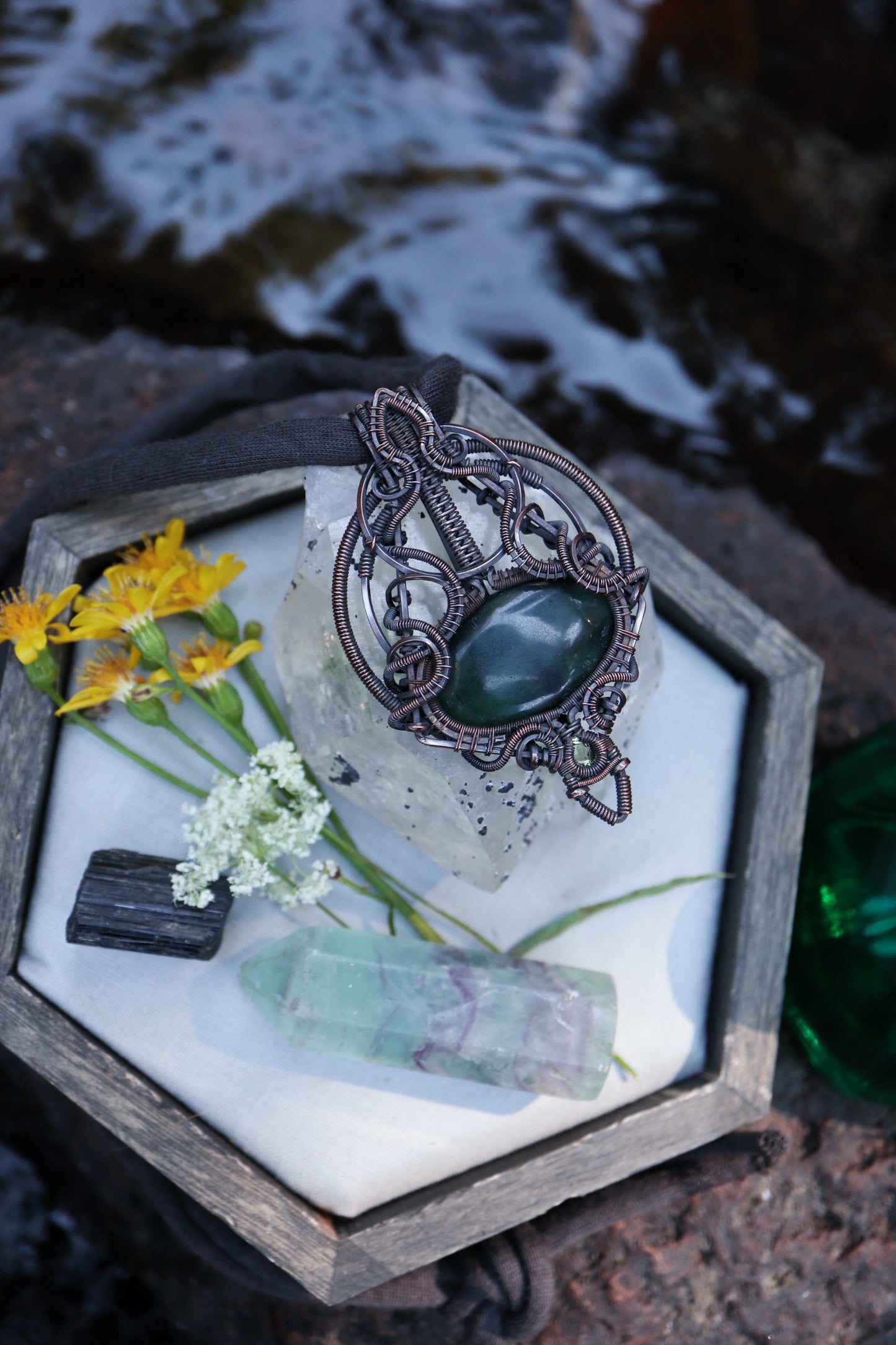 Jade and Peridot set in Copper