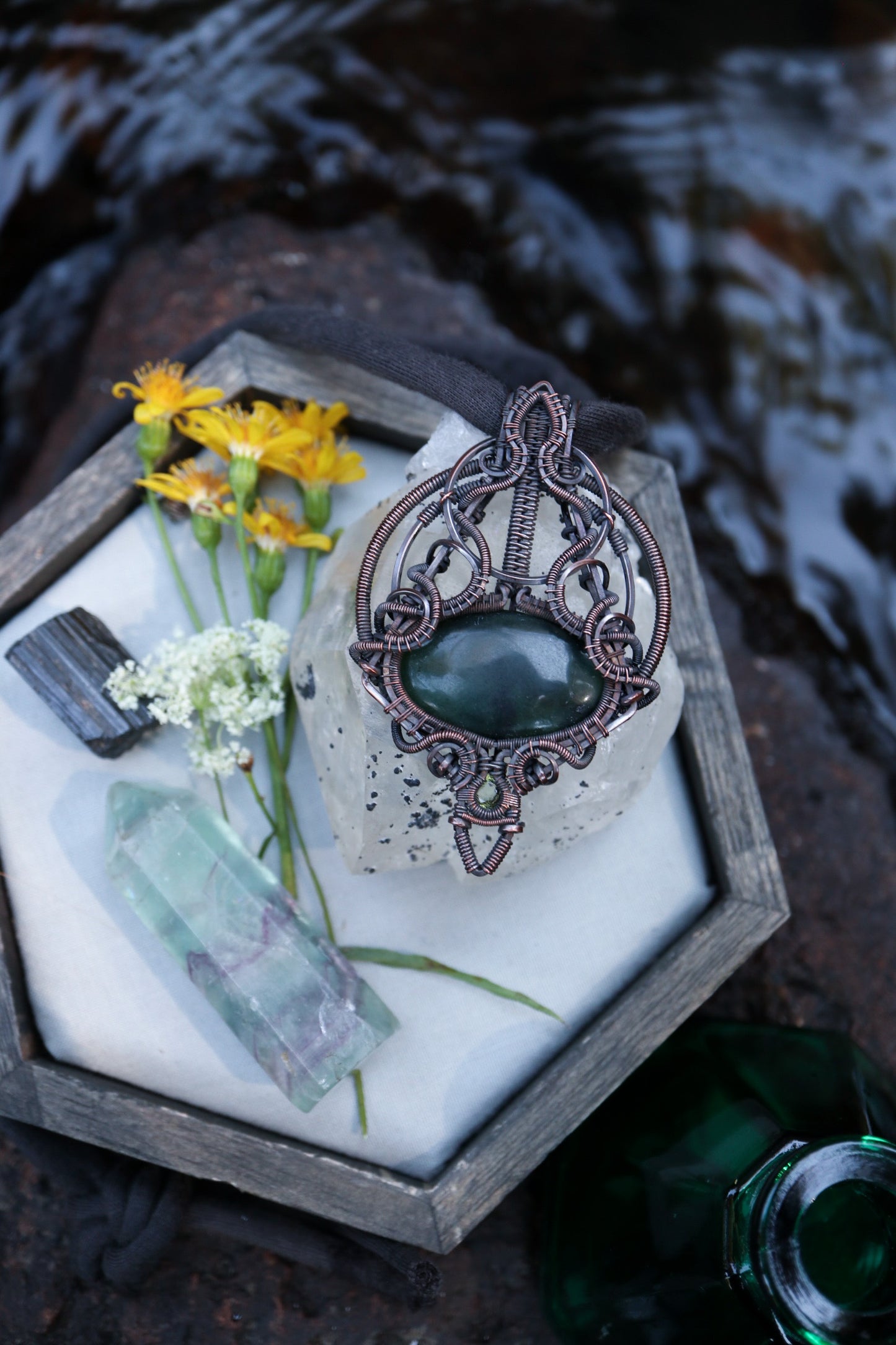 Jade and Peridot set in Copper