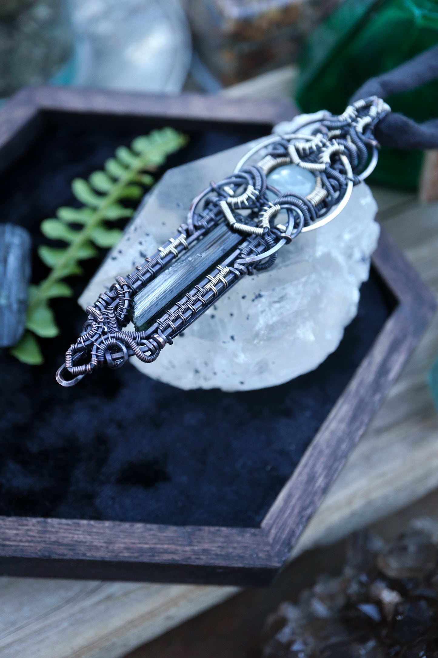 Green Tourmaline with Aquamarine and Iolite