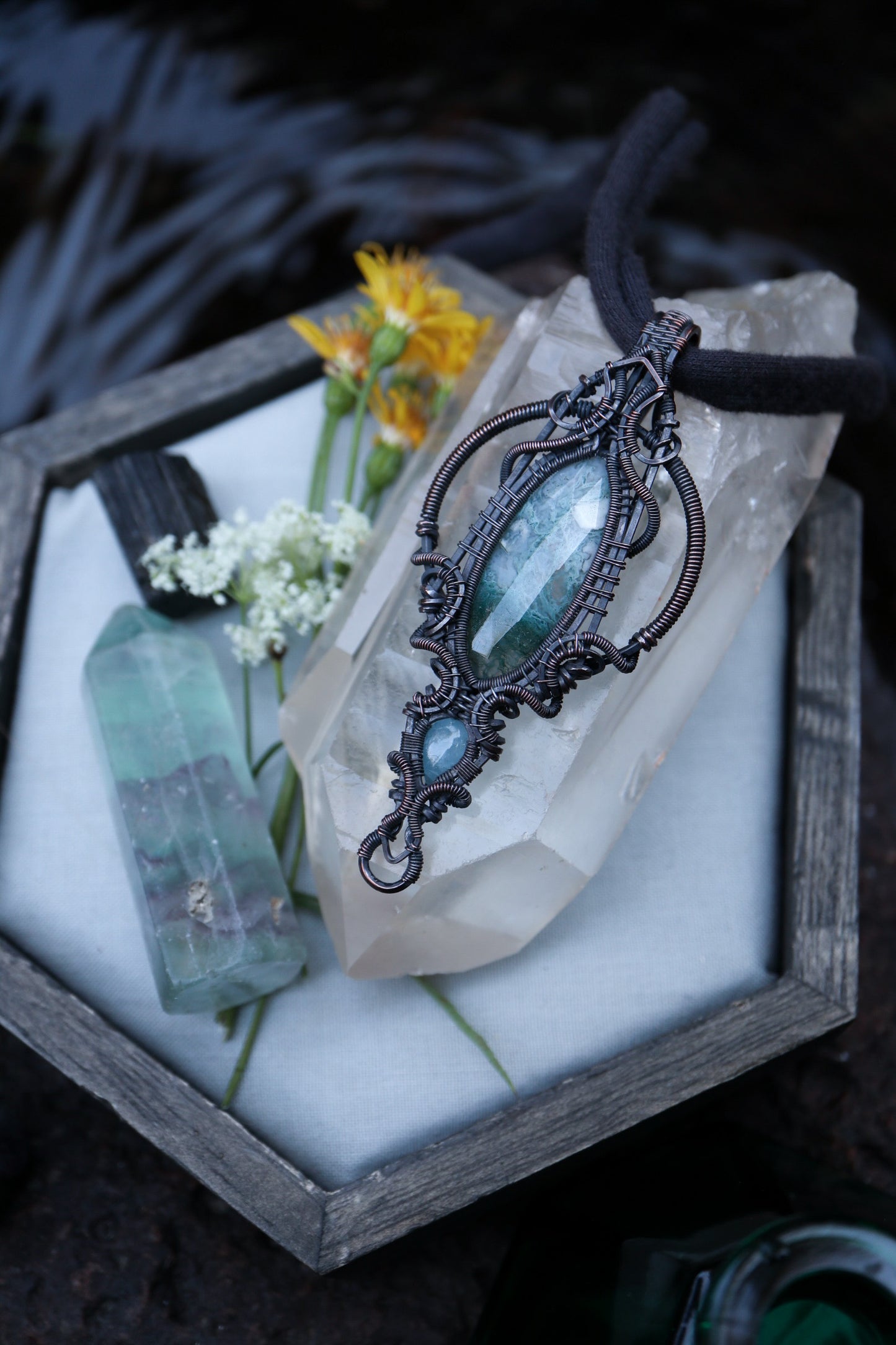 Moss Agate and Aquamarine set in Copper
