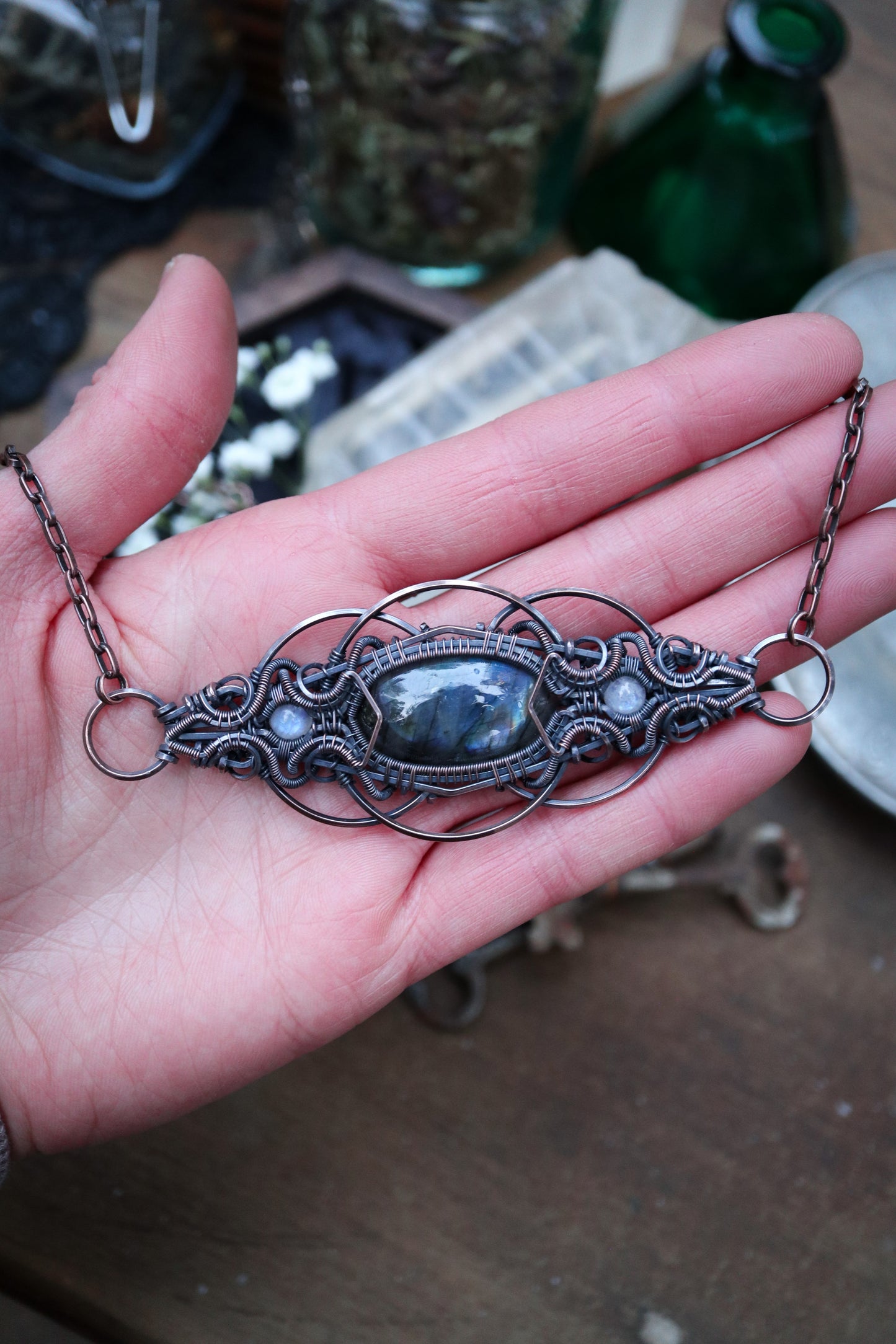 Labradorite and Moonstone in Copper