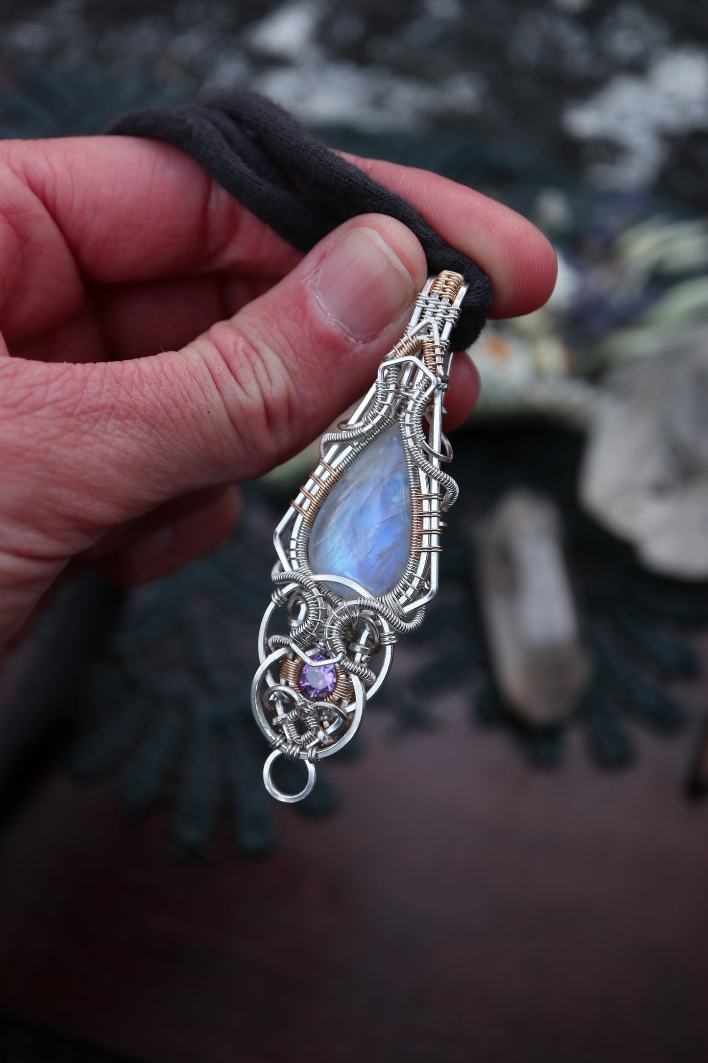 Moonstone and Amethyst in Silver and Gold