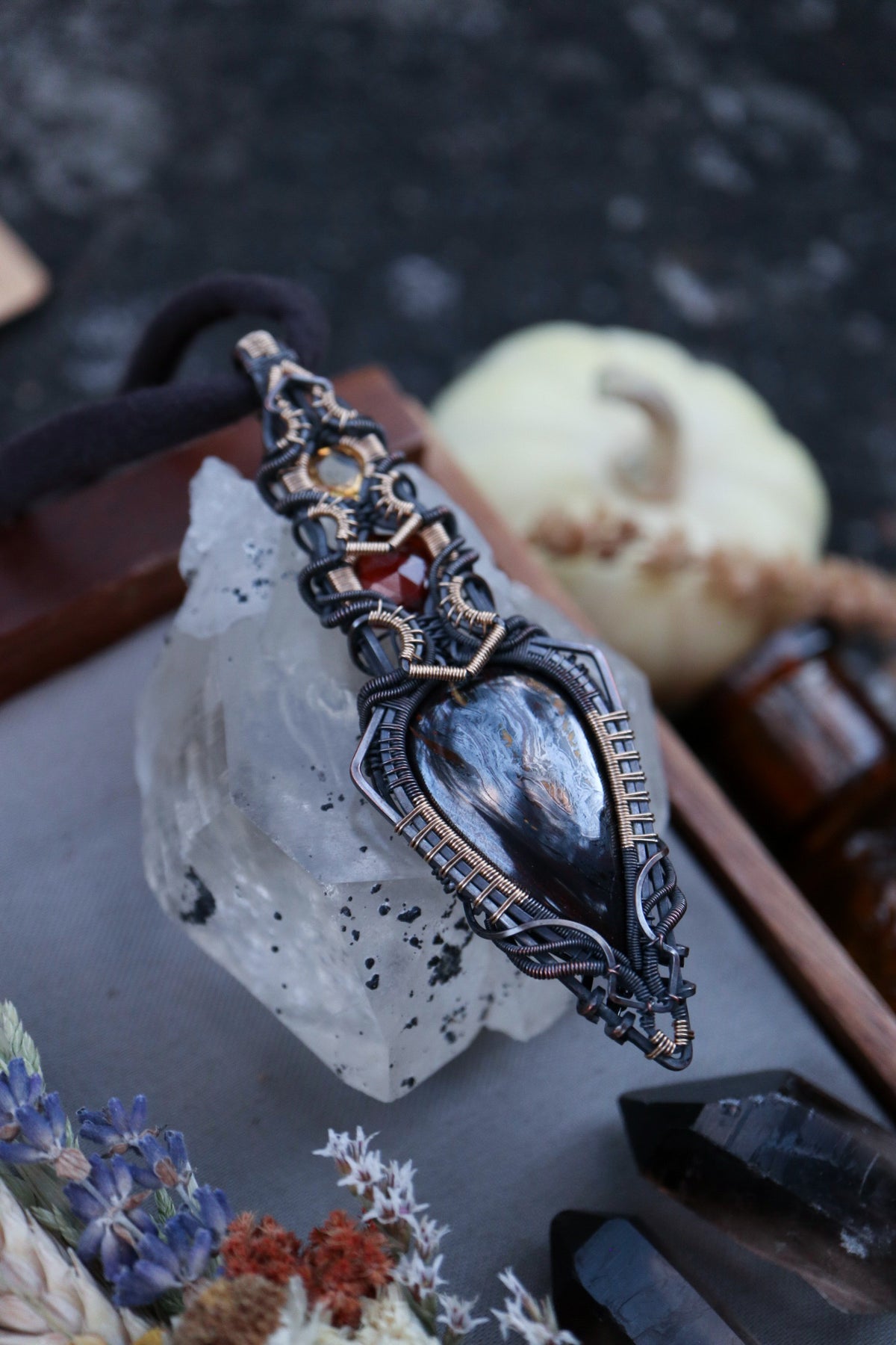 Tiger Iron, Hessonite Garnet and Citrine set in Copper with Gold