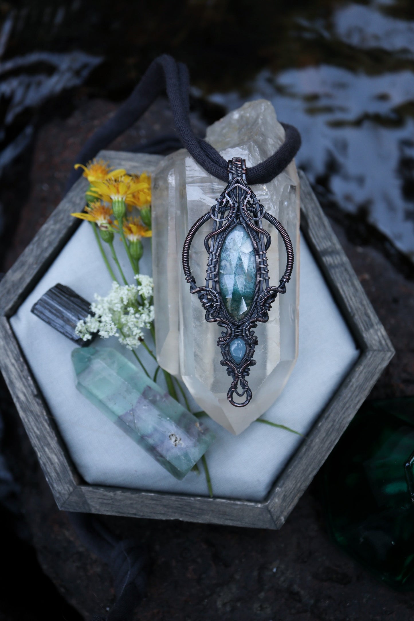 Moss Agate and Aquamarine set in Copper