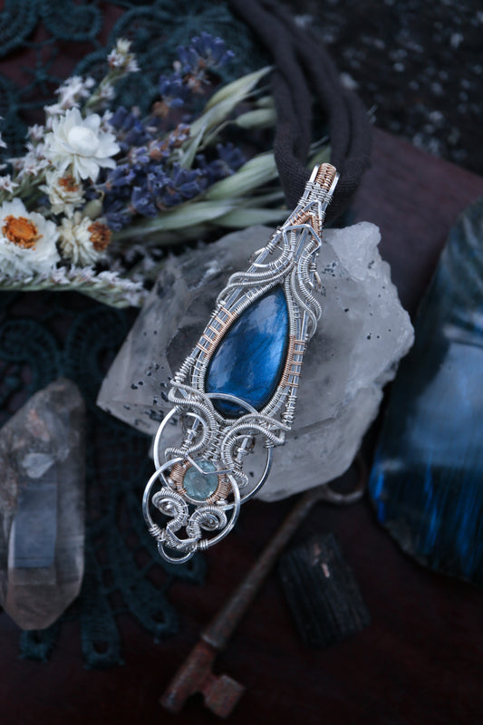 Labradorite and Aquamarine in Silver and Gold